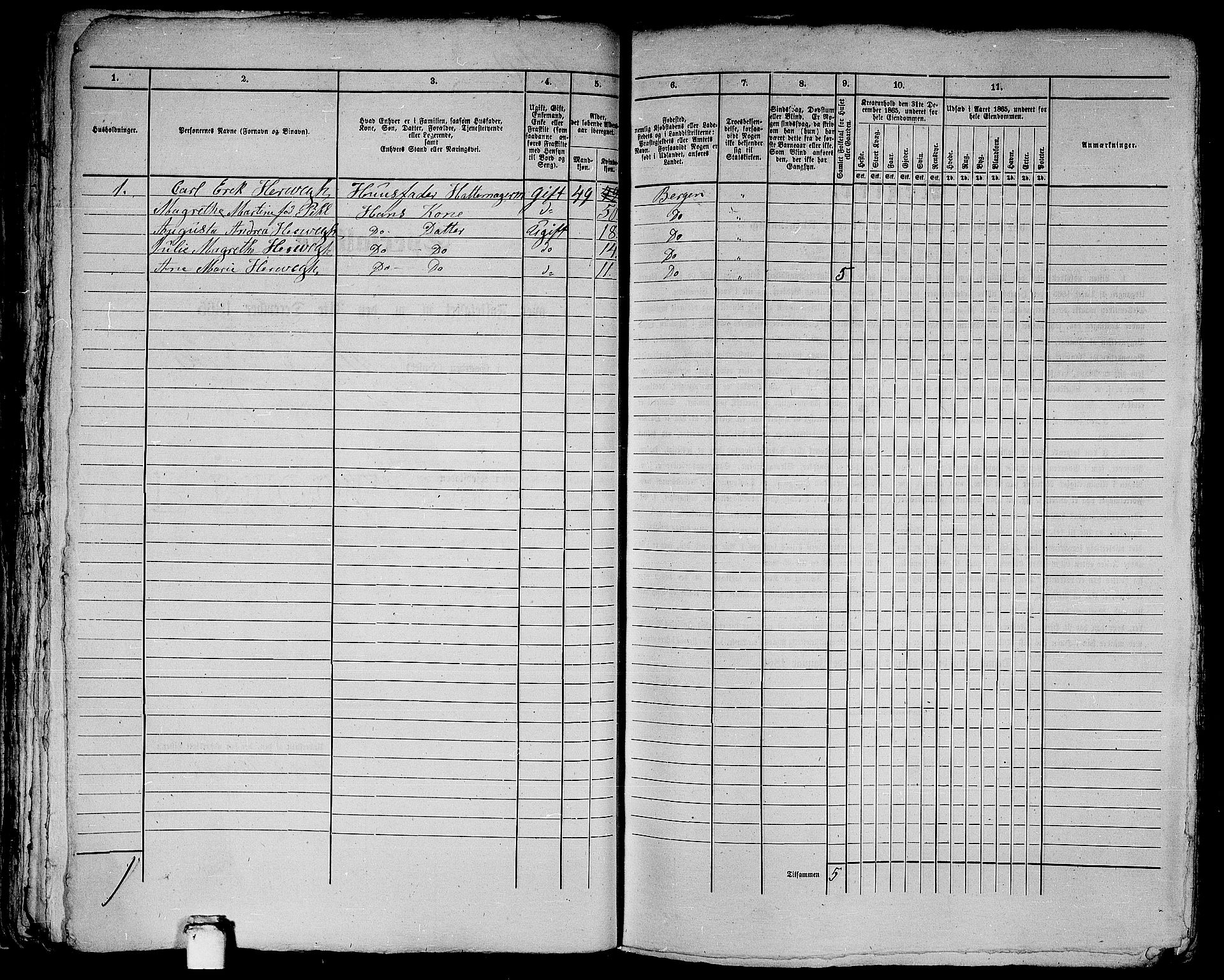 RA, 1865 census for Bergen, 1865, p. 2138