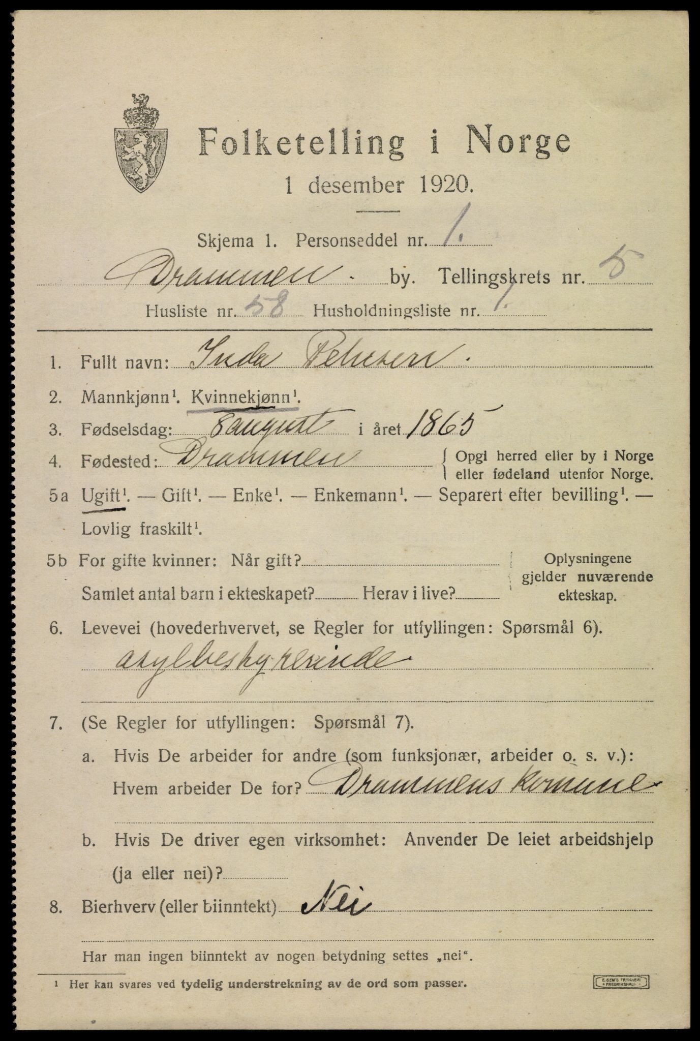 SAKO, 1920 census for Drammen, 1920, p. 37353