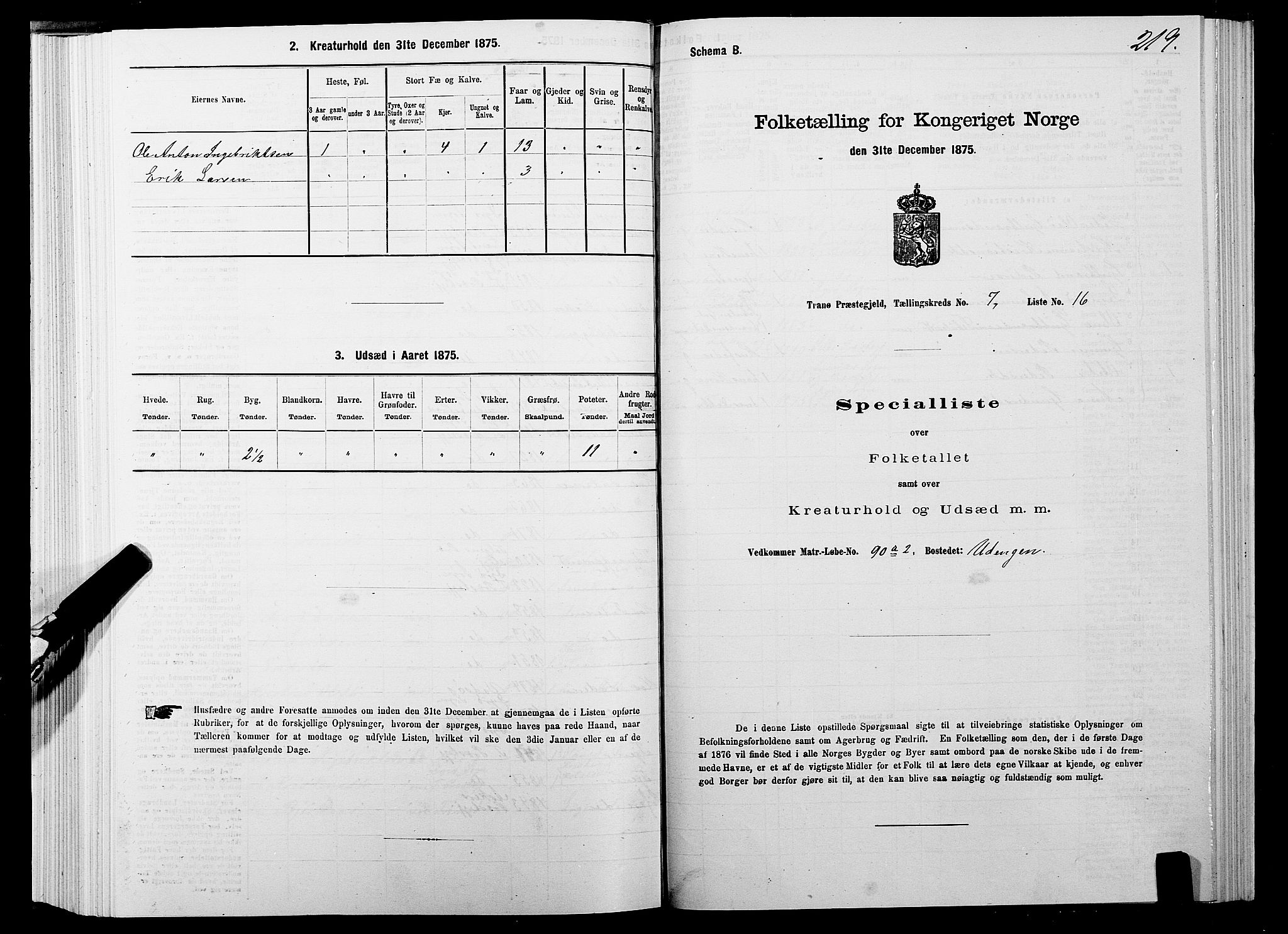 SATØ, 1875 census for 1927P Tranøy, 1875, p. 3219