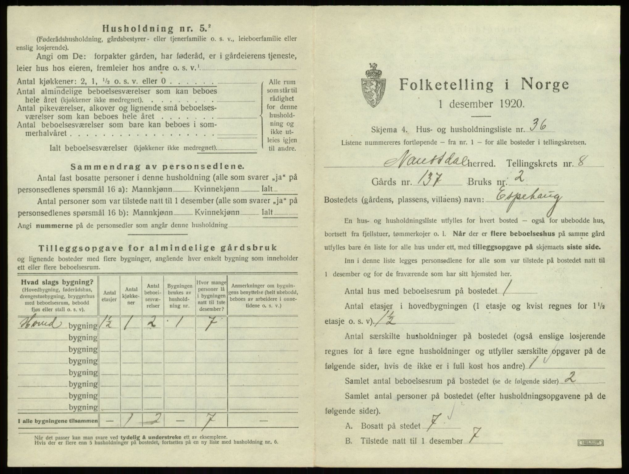 SAB, 1920 census for Naustdal, 1920, p. 782