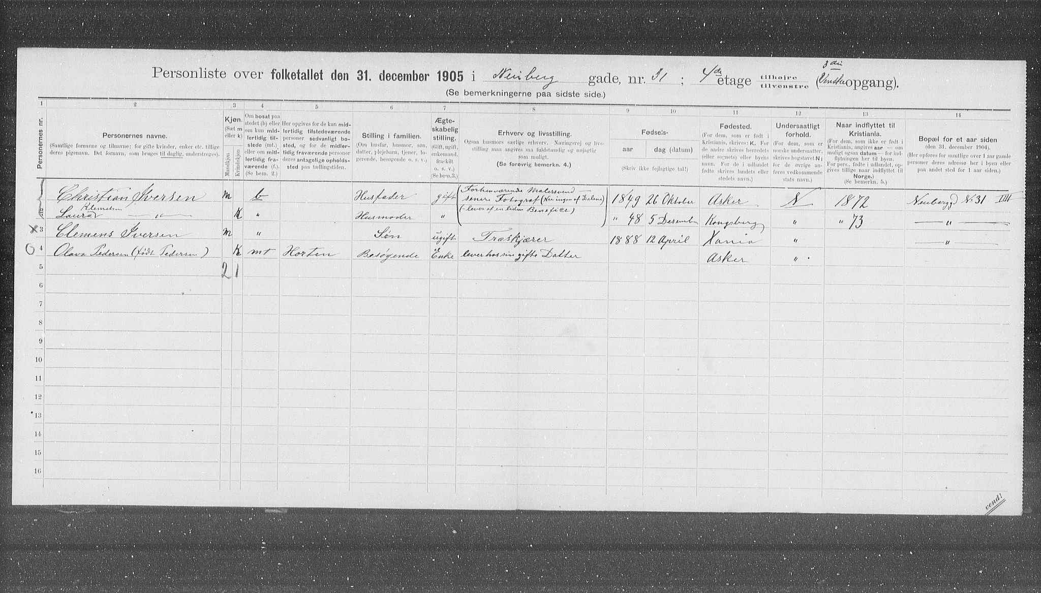 OBA, Municipal Census 1905 for Kristiania, 1905, p. 36866