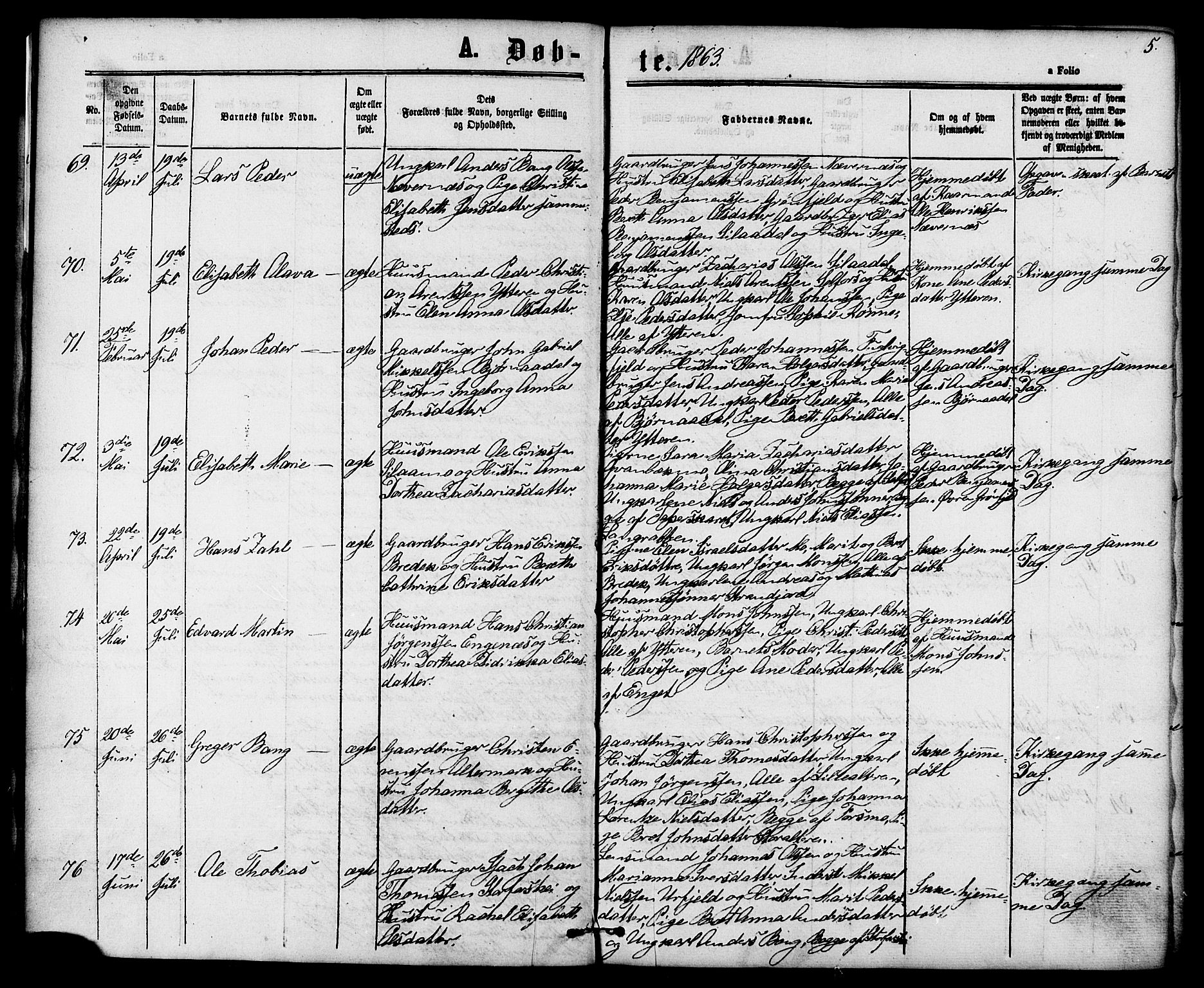 Ministerialprotokoller, klokkerbøker og fødselsregistre - Nordland, AV/SAT-A-1459/827/L0393: Parish register (official) no. 827A05, 1863-1883, p. 5