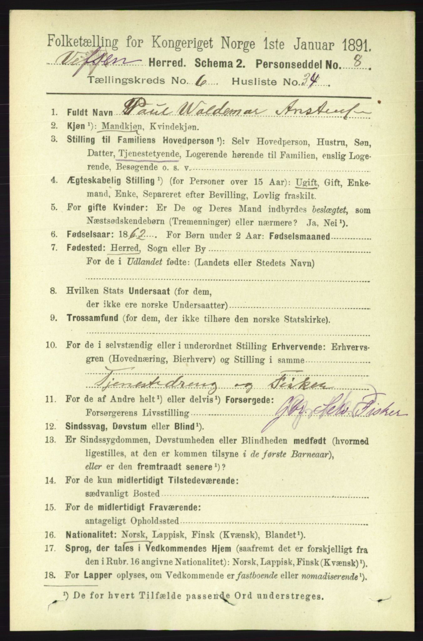 RA, 1891 census for 1824 Vefsn, 1891, p. 3011