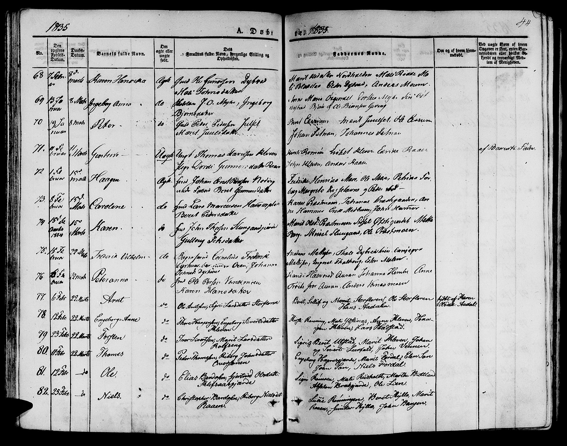 Ministerialprotokoller, klokkerbøker og fødselsregistre - Nord-Trøndelag, AV/SAT-A-1458/709/L0071: Parish register (official) no. 709A11, 1833-1844, p. 44