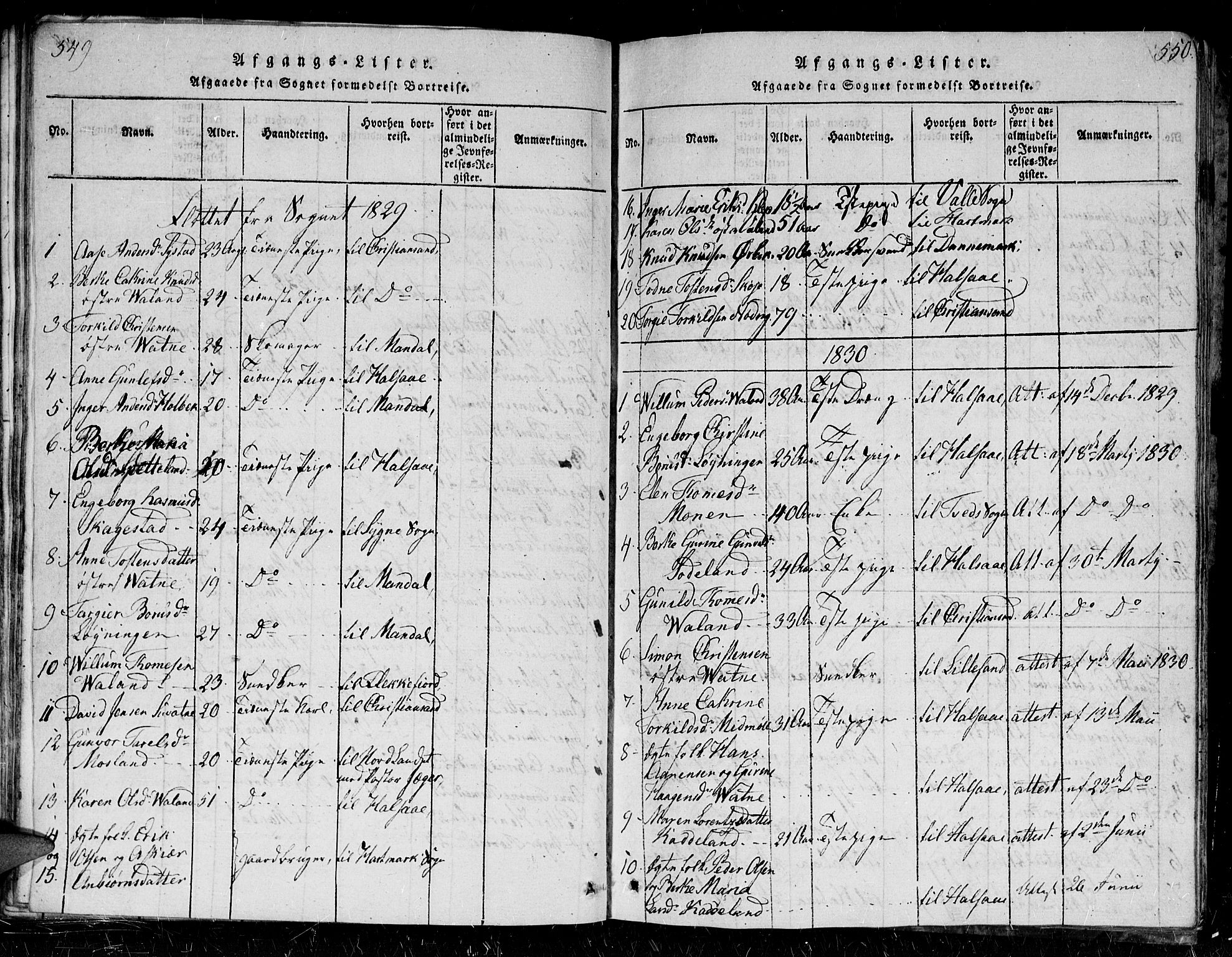 Holum sokneprestkontor, SAK/1111-0022/F/Fb/Fba/L0002: Parish register (copy) no. B 2, 1820-1849, p. 549-550