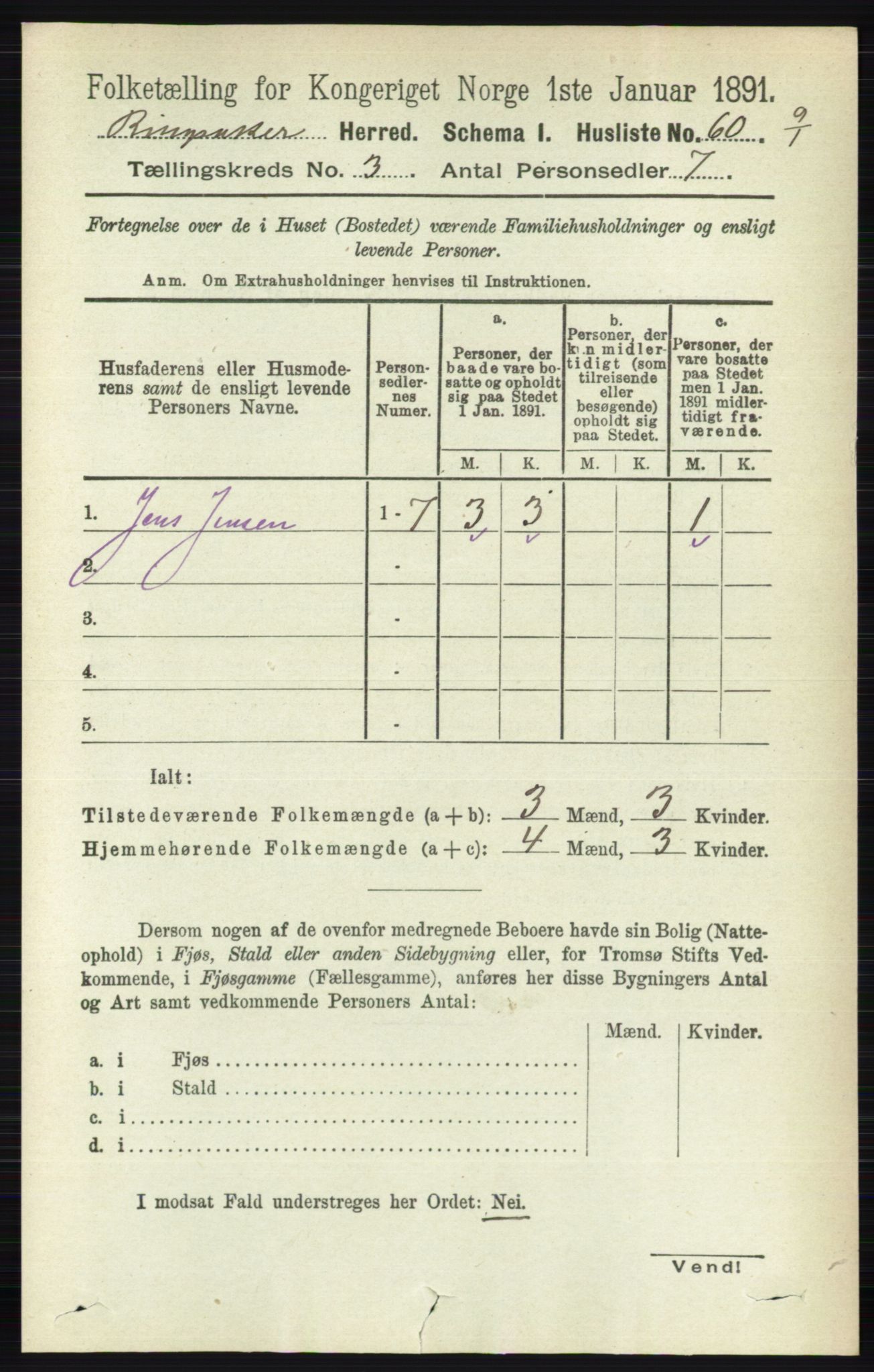 RA, 1891 census for 0412 Ringsaker, 1891, p. 1221