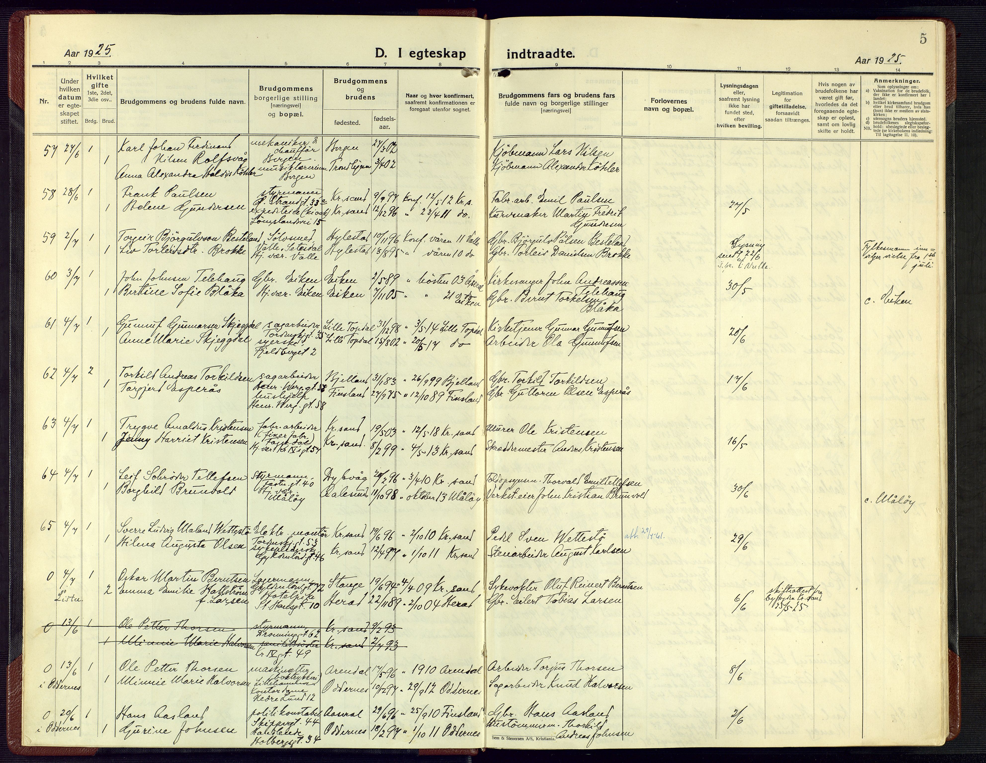 Kristiansand domprosti, SAK/1112-0006/F/Fa/L0029: Parish register (official) no. A 28, 1925-1936, p. 5