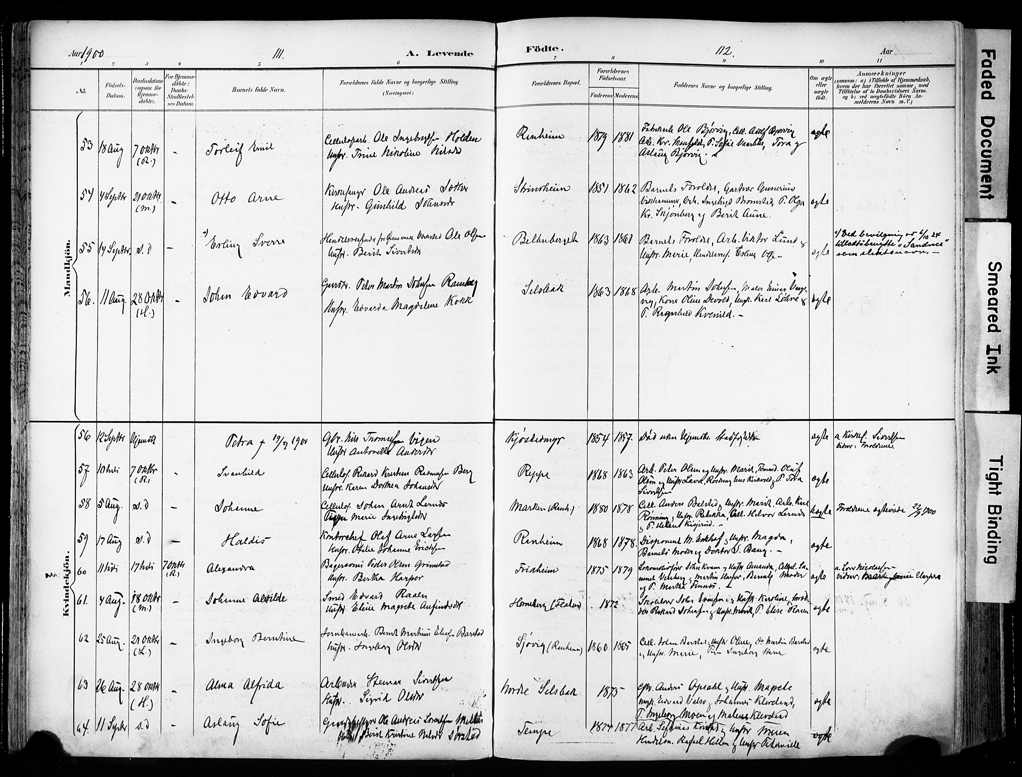 Ministerialprotokoller, klokkerbøker og fødselsregistre - Sør-Trøndelag, AV/SAT-A-1456/606/L0301: Parish register (official) no. 606A16, 1894-1907, p. 111-112