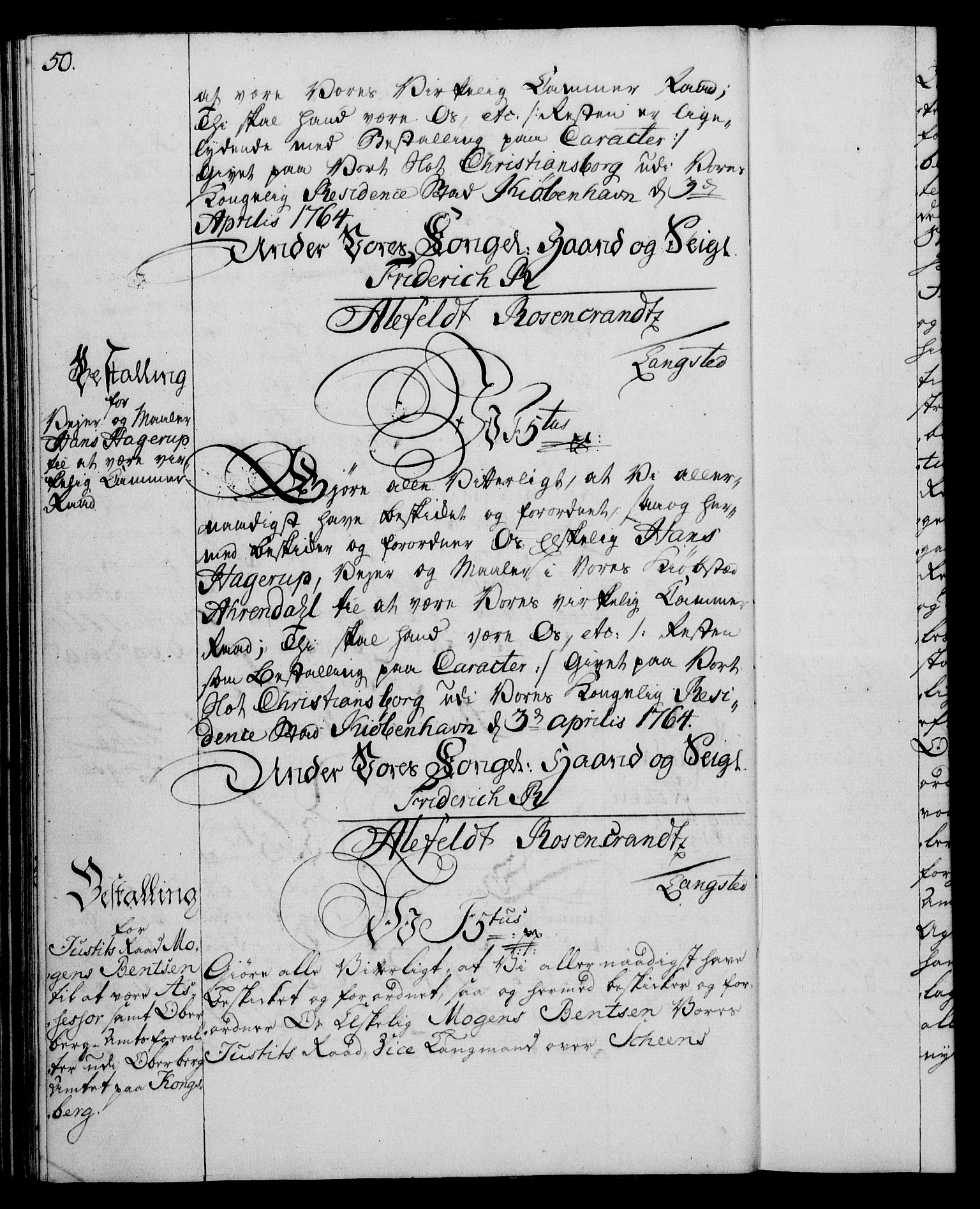 Rentekammeret, Kammerkanselliet, RA/EA-3111/G/Gg/Gge/L0004: Norsk bestallingsprotokoll med register (merket RK 53.28), 1762-1771, p. 50