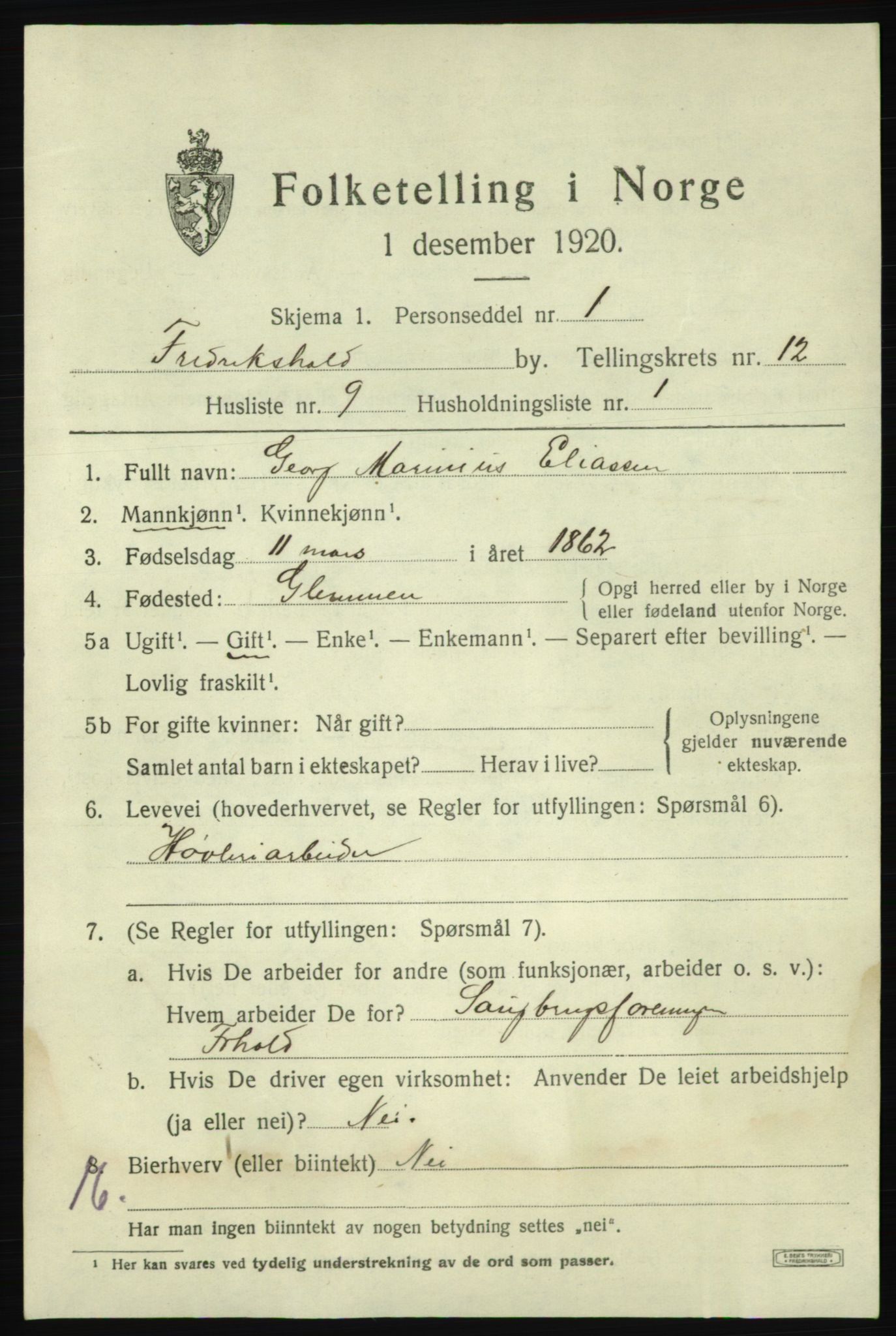 SAO, 1920 census for Fredrikshald, 1920, p. 20041