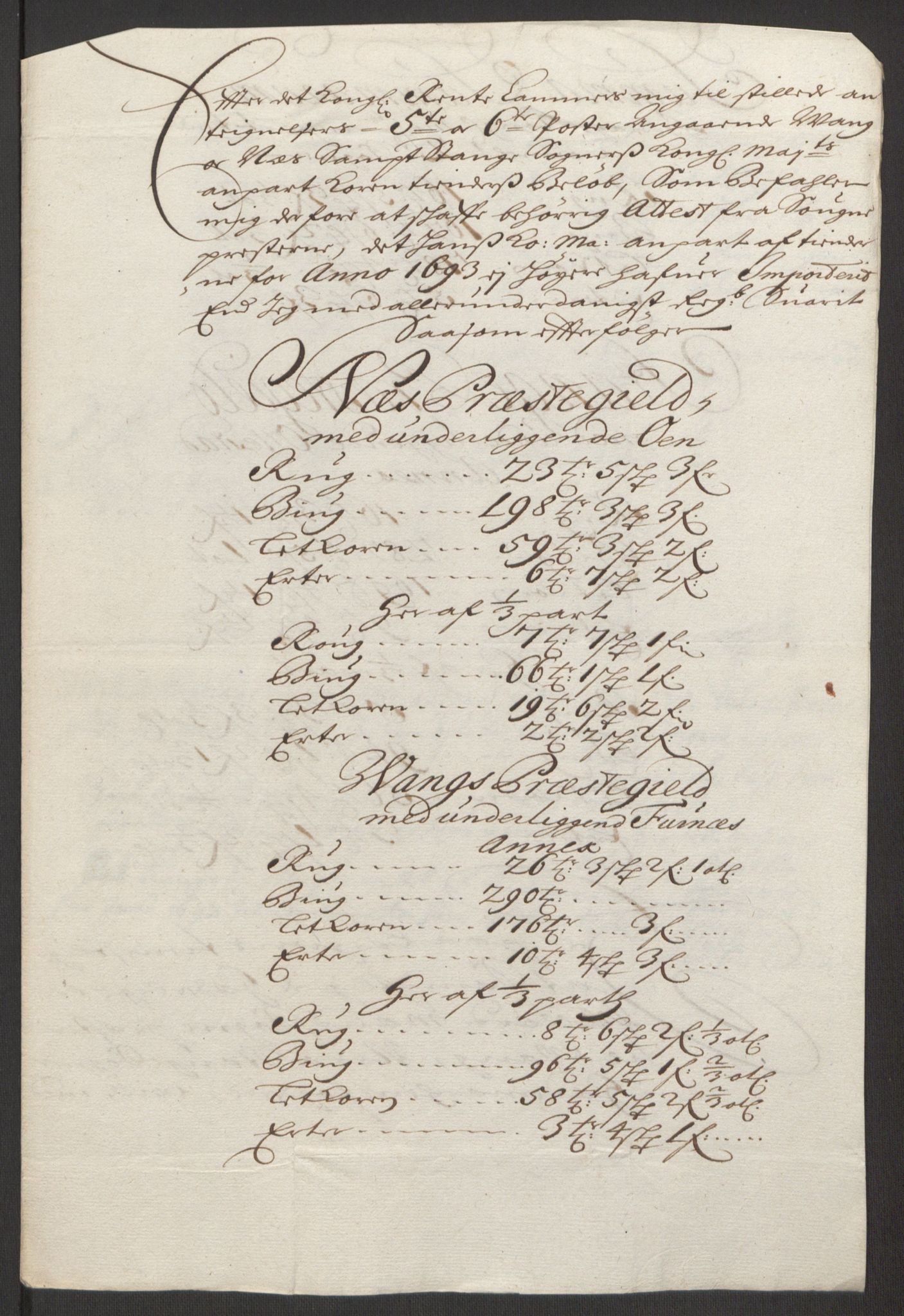 Rentekammeret inntil 1814, Reviderte regnskaper, Fogderegnskap, AV/RA-EA-4092/R16/L1034: Fogderegnskap Hedmark, 1693, p. 264