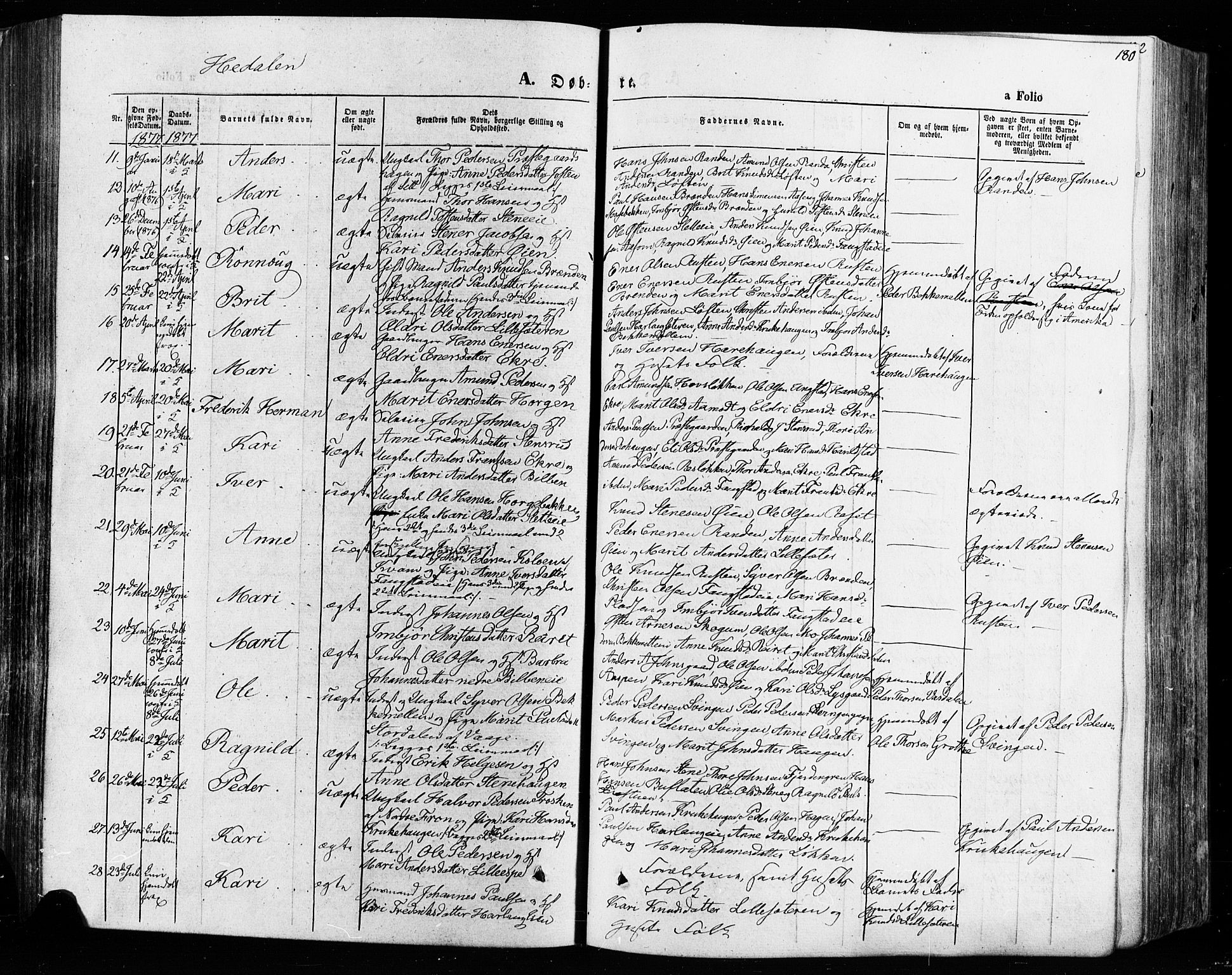 Vågå prestekontor, SAH/PREST-076/H/Ha/Haa/L0007: Parish register (official) no. 7 /2, 1873-1886, p. 180
