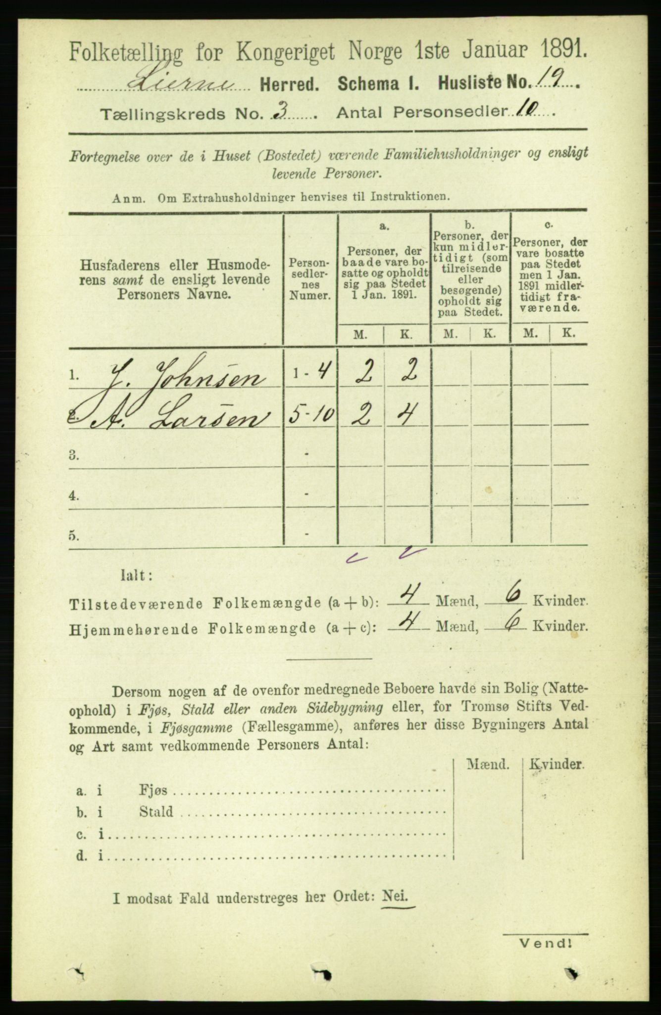 RA, 1891 census for 1737 Lierne, 1891, p. 782