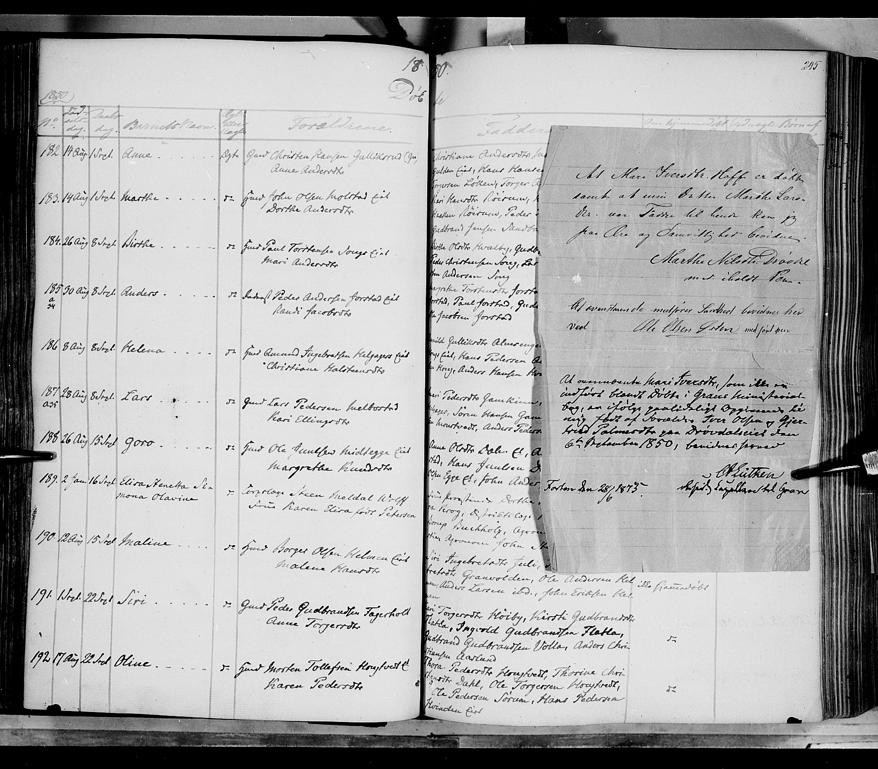 Gran prestekontor, SAH/PREST-112/H/Ha/Haa/L0011: Parish register (official) no. 11, 1842-1856, p. 244-245