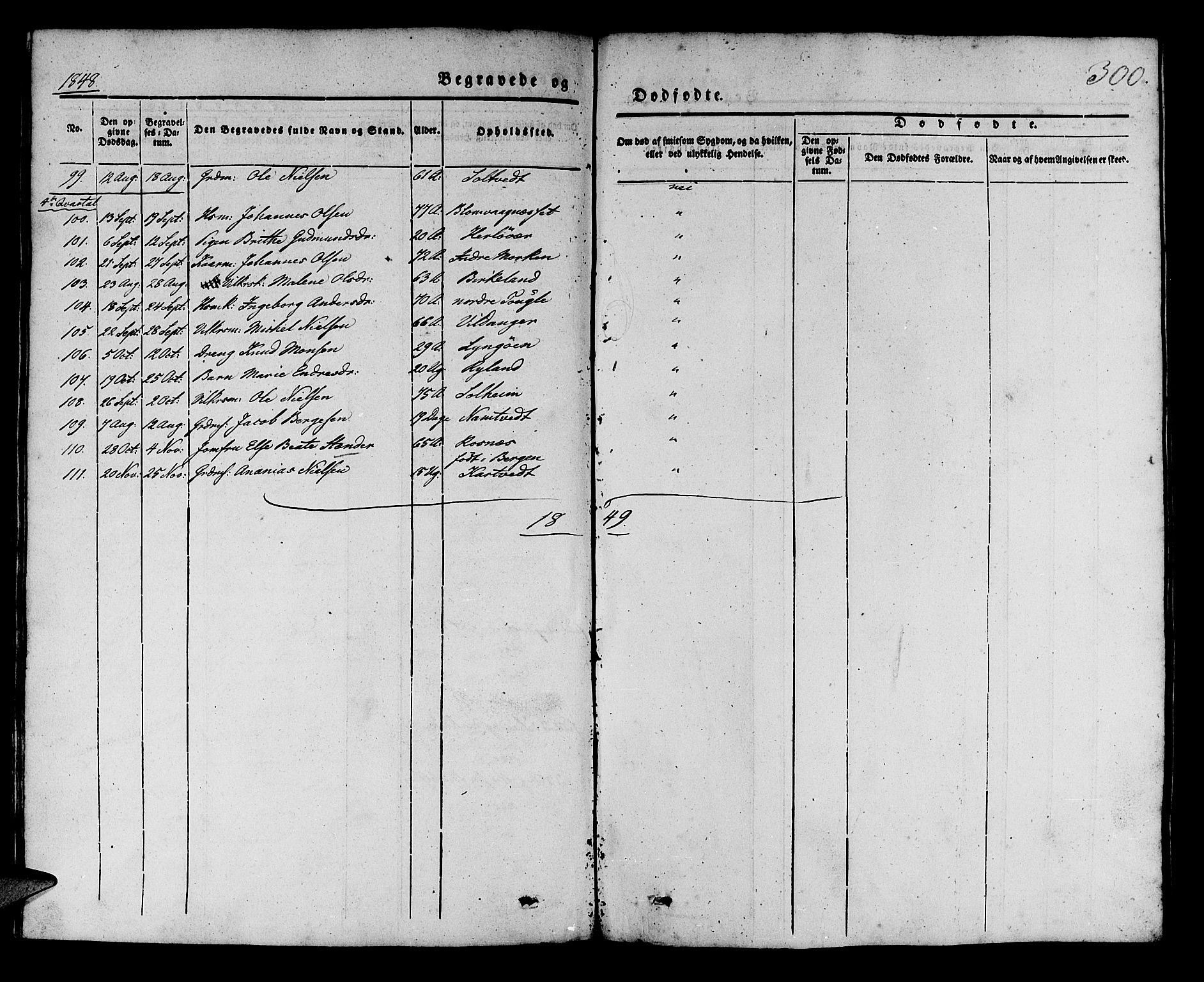 Manger sokneprestembete, AV/SAB-A-76801/H/Haa: Parish register (official) no. A 5, 1839-1848, p. 300