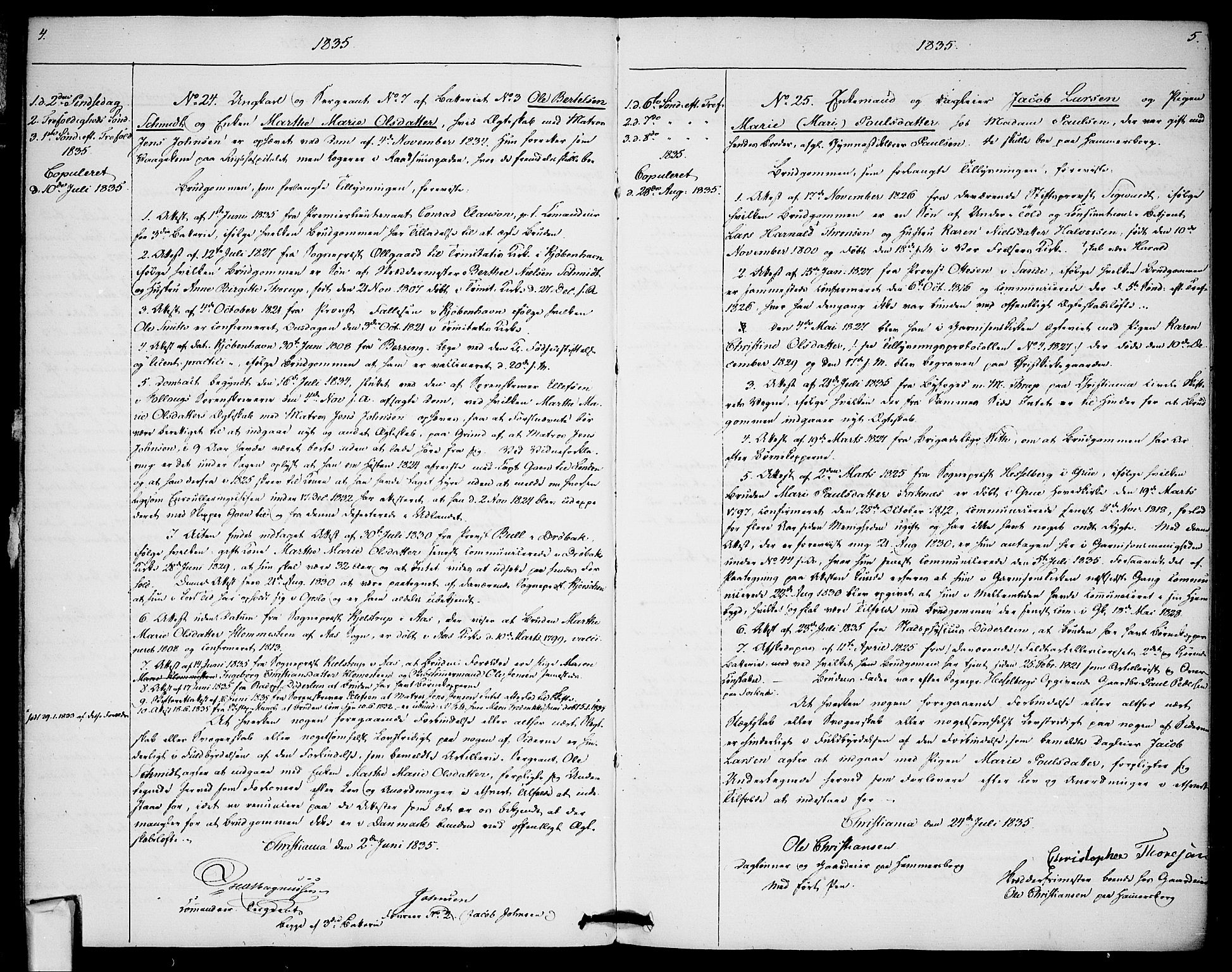 Garnisonsmenigheten Kirkebøker, SAO/A-10846/H/Ha/L0003: Banns register no. I 3, 1835-1840, p. 4-5