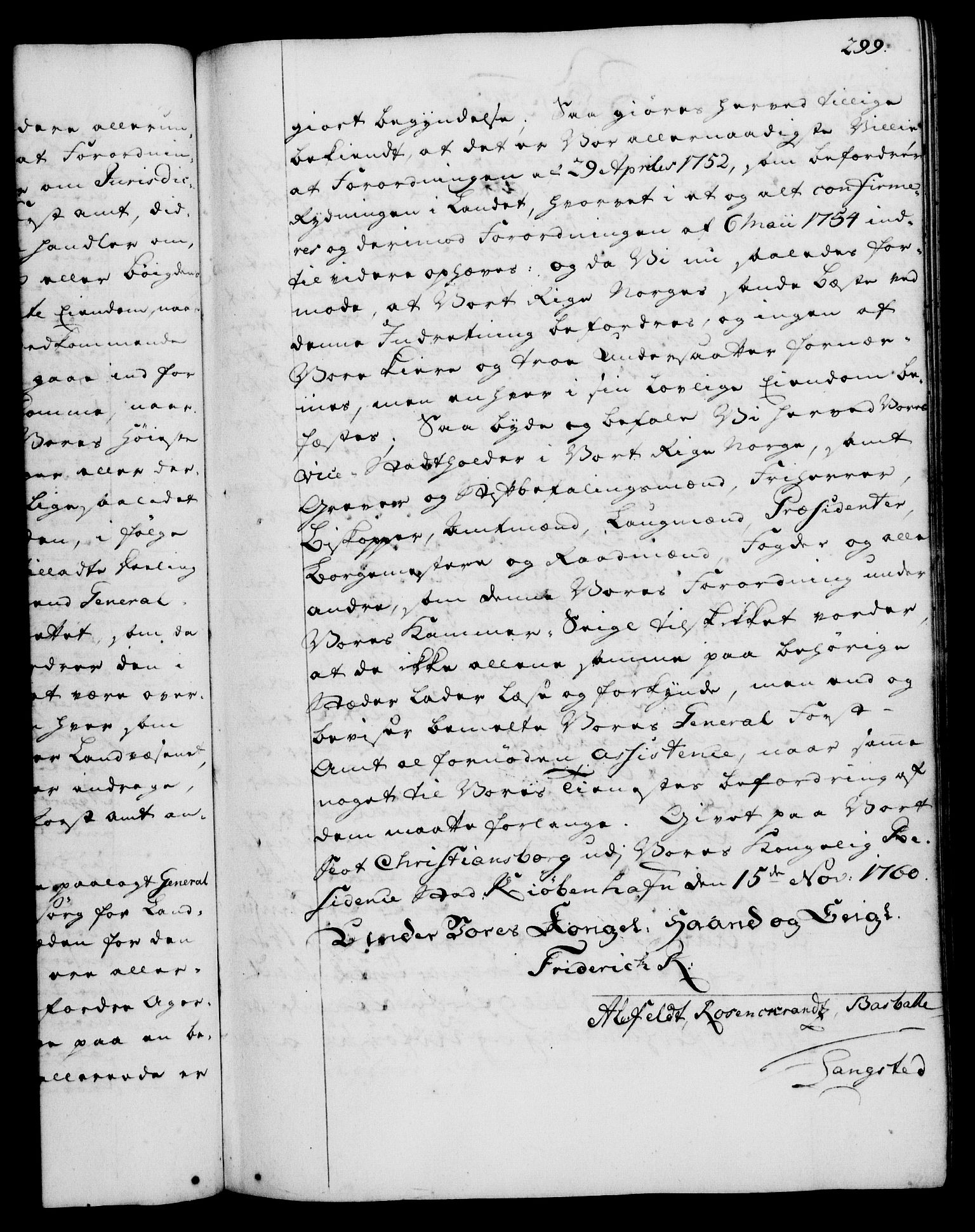 Rentekammeret, Kammerkanselliet, AV/RA-EA-3111/G/Gg/Gga/L0007: Norsk ekspedisjonsprotokoll med register (merket RK 53.7), 1759-1768, p. 299