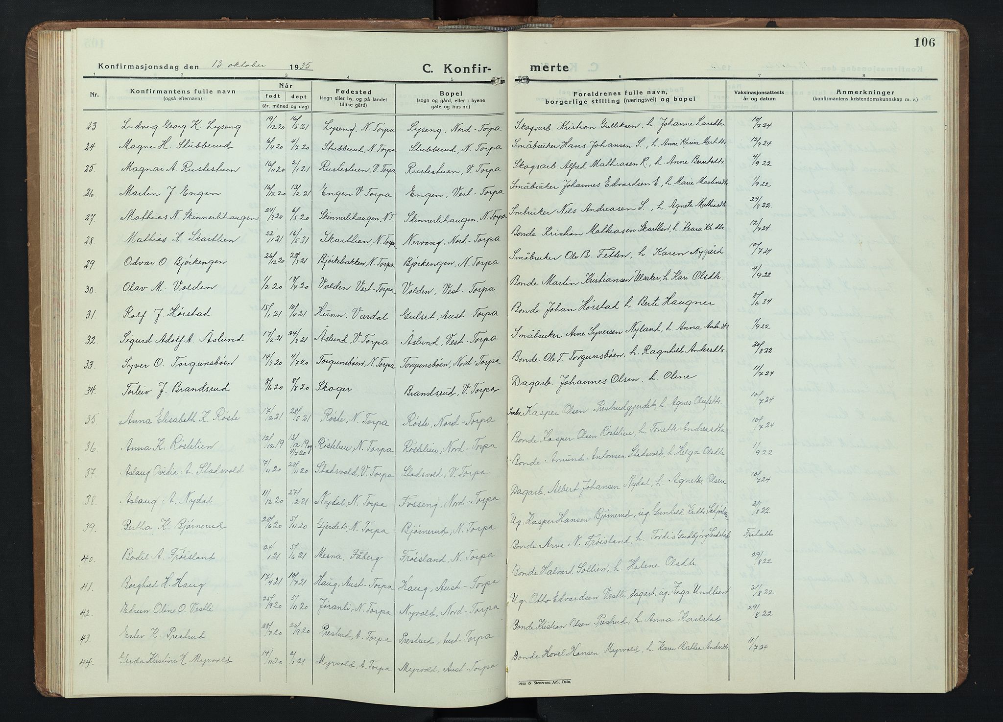 Nordre Land prestekontor, AV/SAH-PREST-124/H/Ha/Hab/L0004: Parish register (copy) no. 4, 1935-1954, p. 106