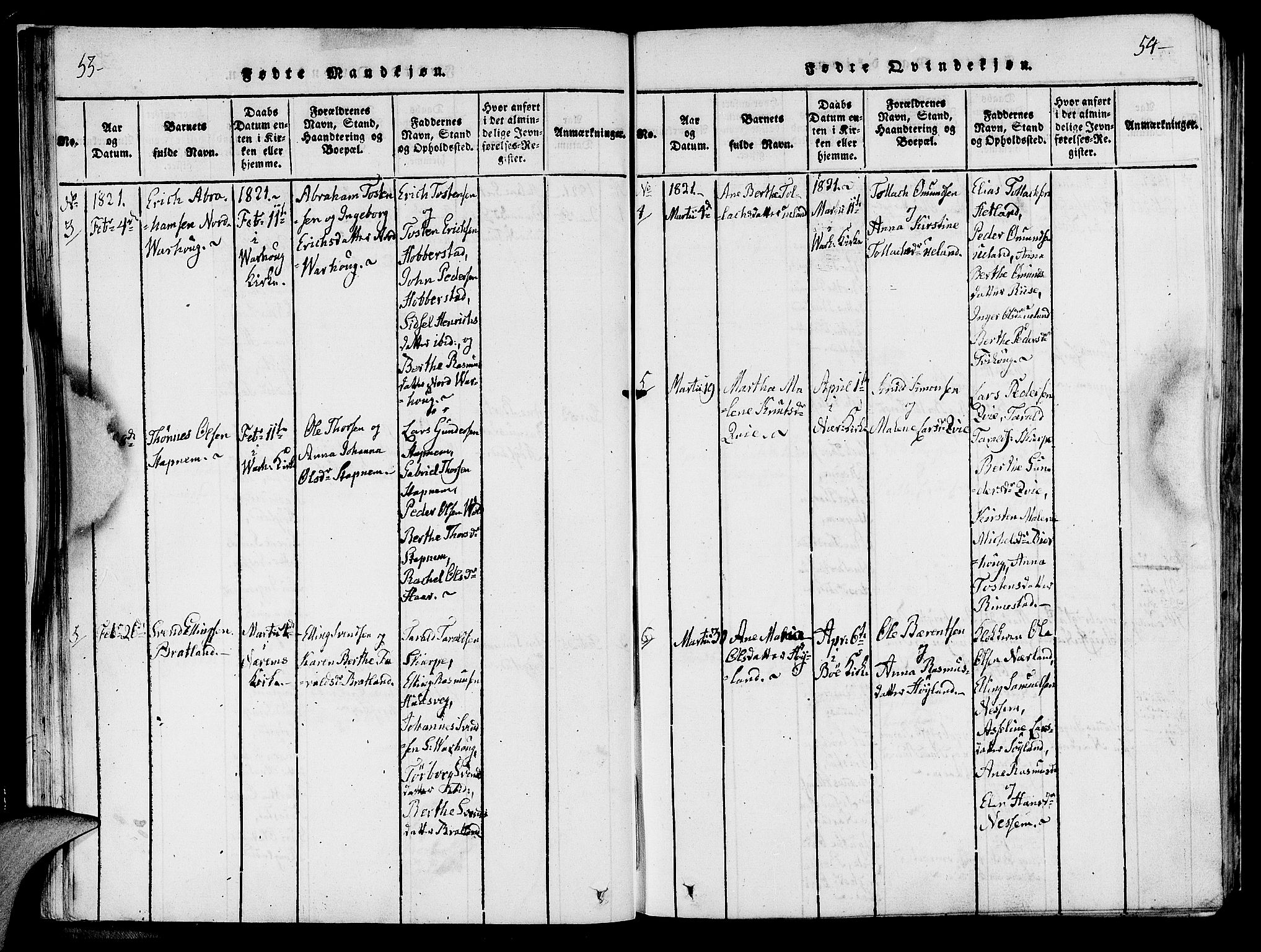 Hå sokneprestkontor, AV/SAST-A-101801/001/30BA/L0003: Parish register (official) no. A 3, 1815-1825, p. 53-54