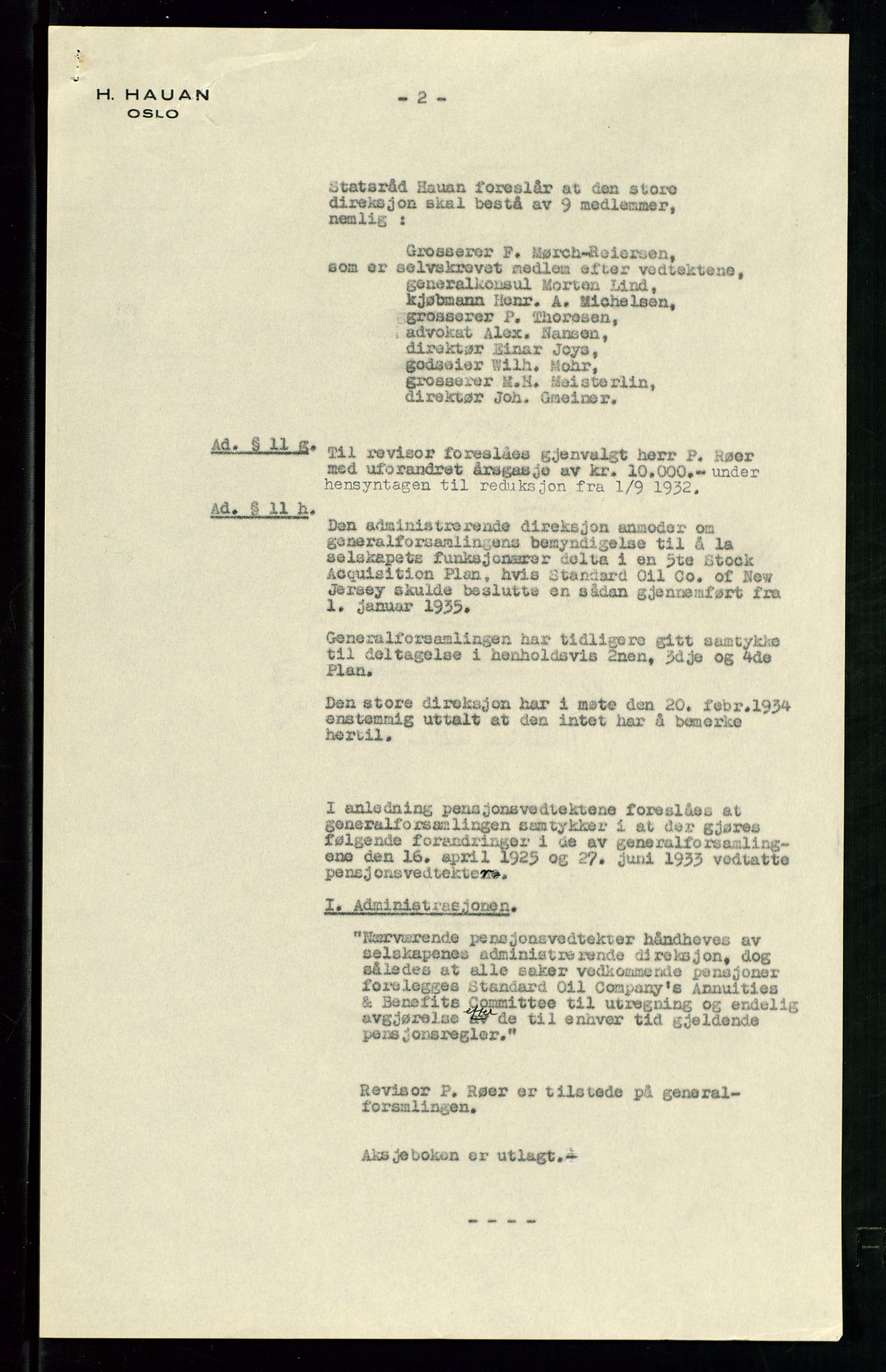 PA 1534 - Østlandske Petroleumscompagni A/S, SAST/A-101954/A/Aa/L0002/0001: Generalforsamlinger. / Generalforsamling, 1934, p. 5