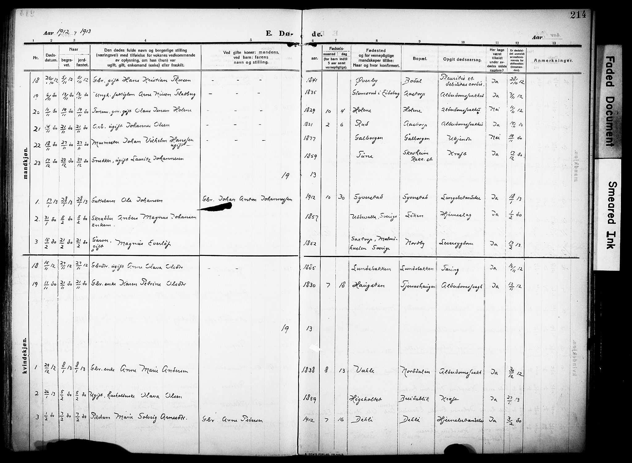 Rakkestad prestekontor Kirkebøker, AV/SAO-A-2008/F/Fa/L0015: Parish register (official) no. I 15, 1909-1922, p. 214