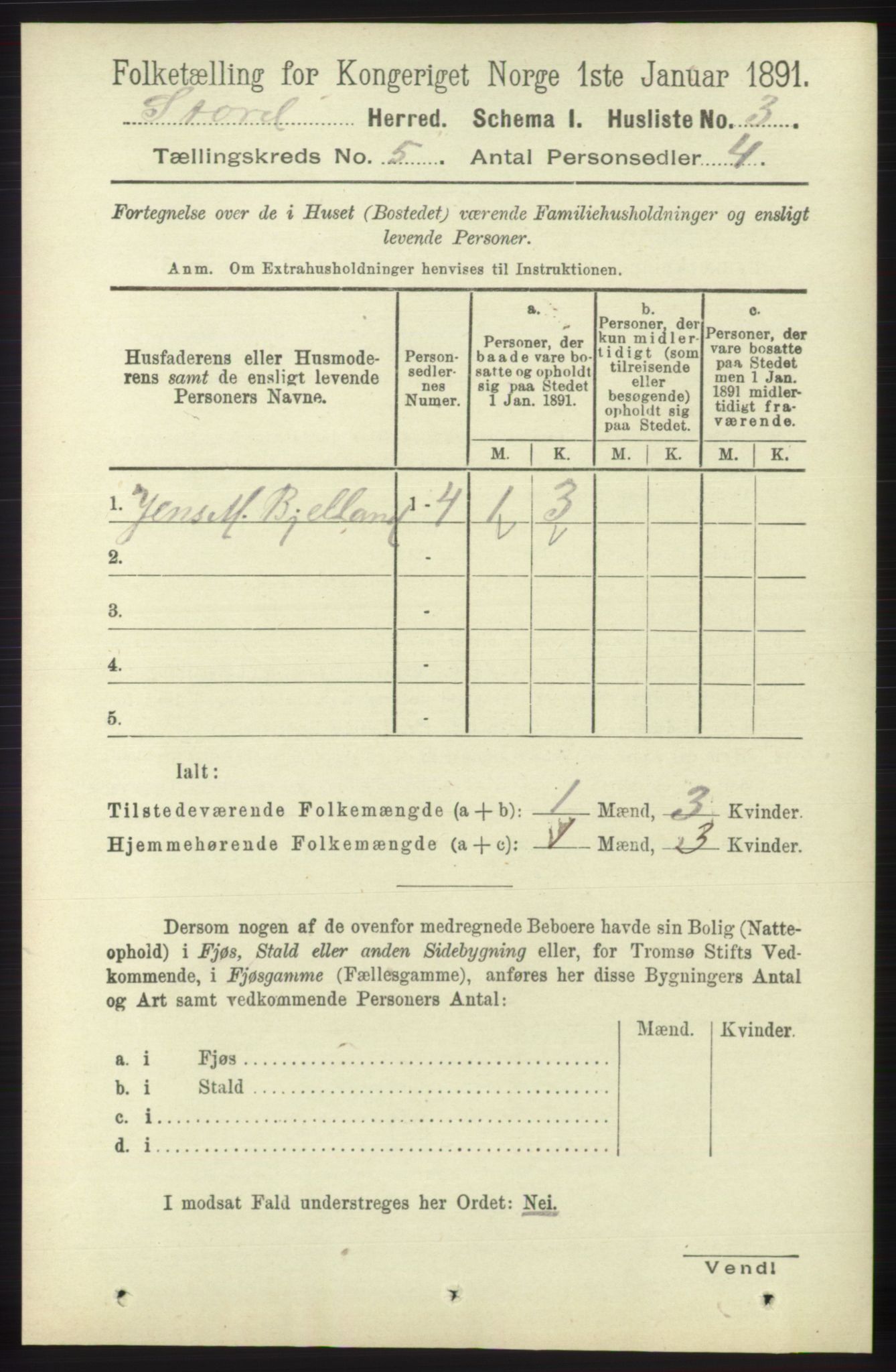 RA, 1891 census for 1221 Stord, 1891, p. 1584