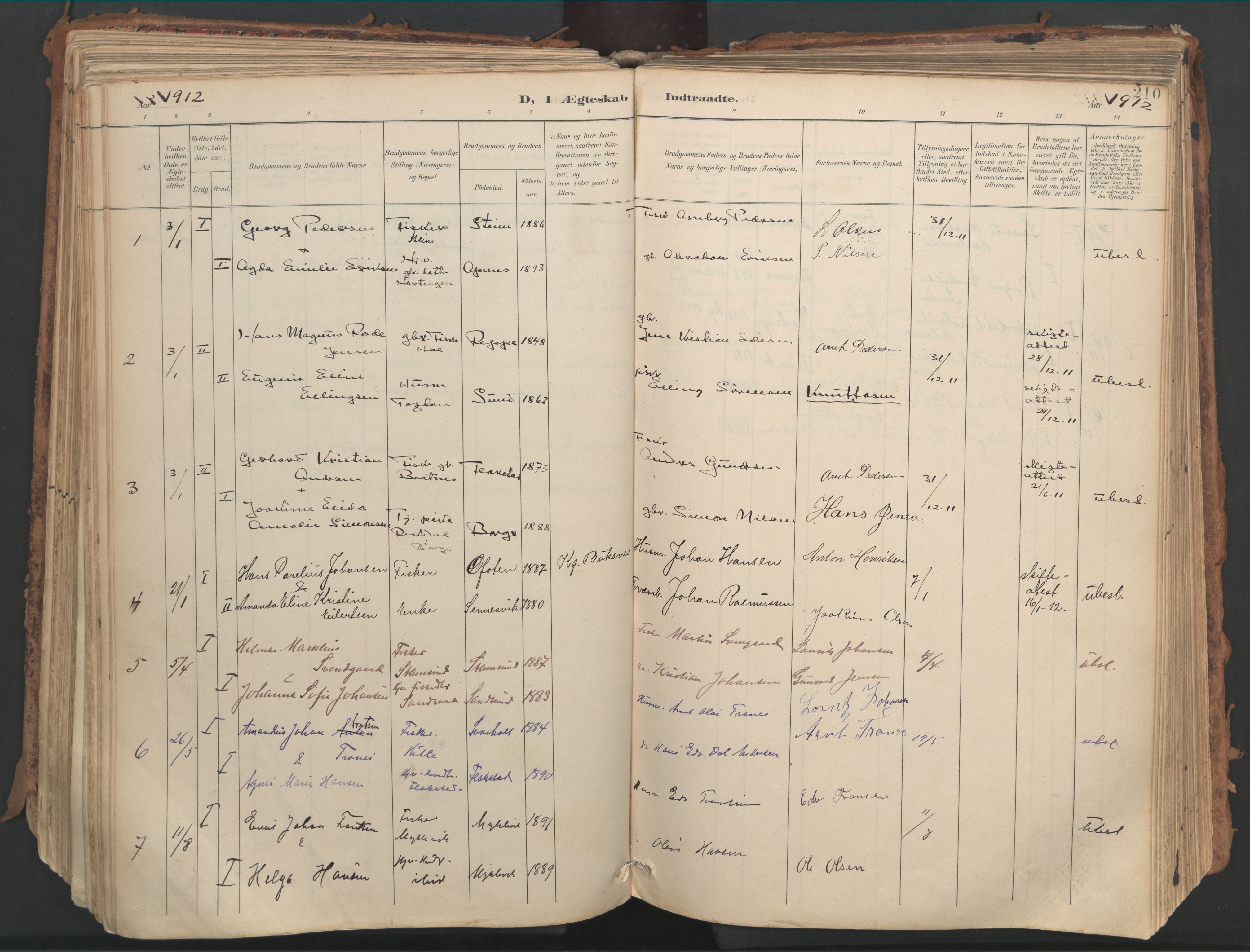 Ministerialprotokoller, klokkerbøker og fødselsregistre - Nordland, SAT/A-1459/882/L1180: Parish register (official) no. 882A02, 1897-1913, p. 210