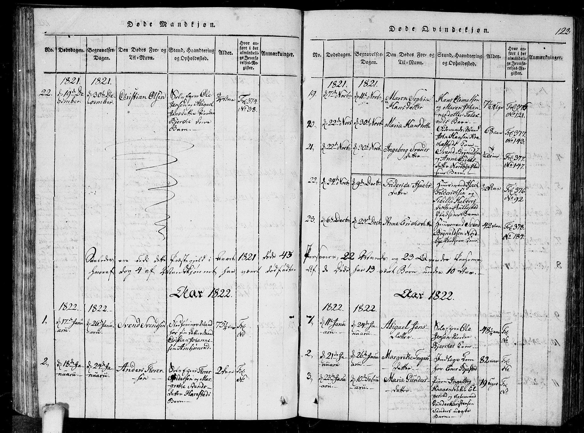 Kråkstad prestekontor Kirkebøker, AV/SAO-A-10125a/G/Ga/L0001: Parish register (copy) no. I 1, 1813-1824, p. 123