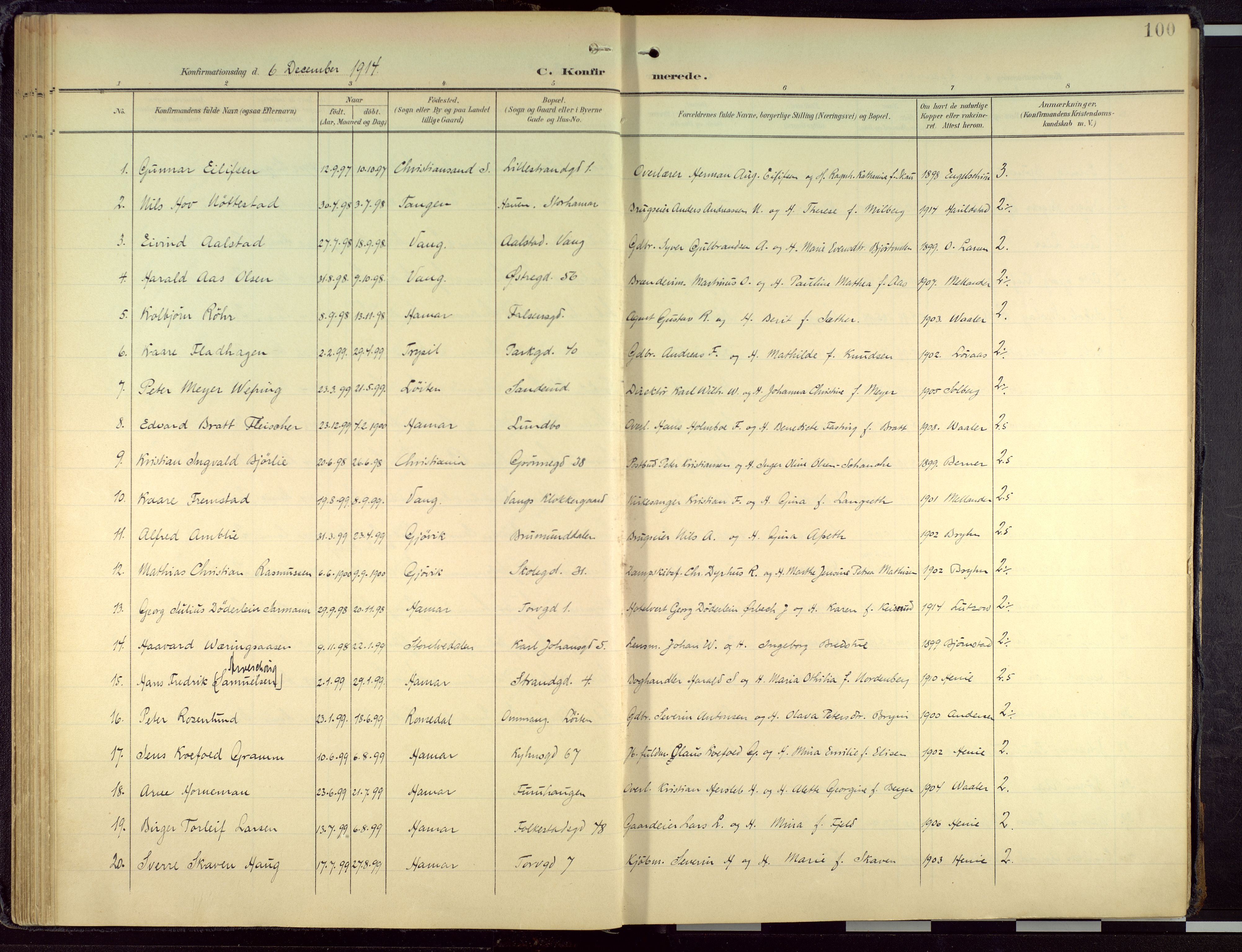 Hamar prestekontor, AV/SAH-DOMPH-002/H/Ha/Haa/L0004: Parish register (official) no. 4, 1899-1973, p. 100