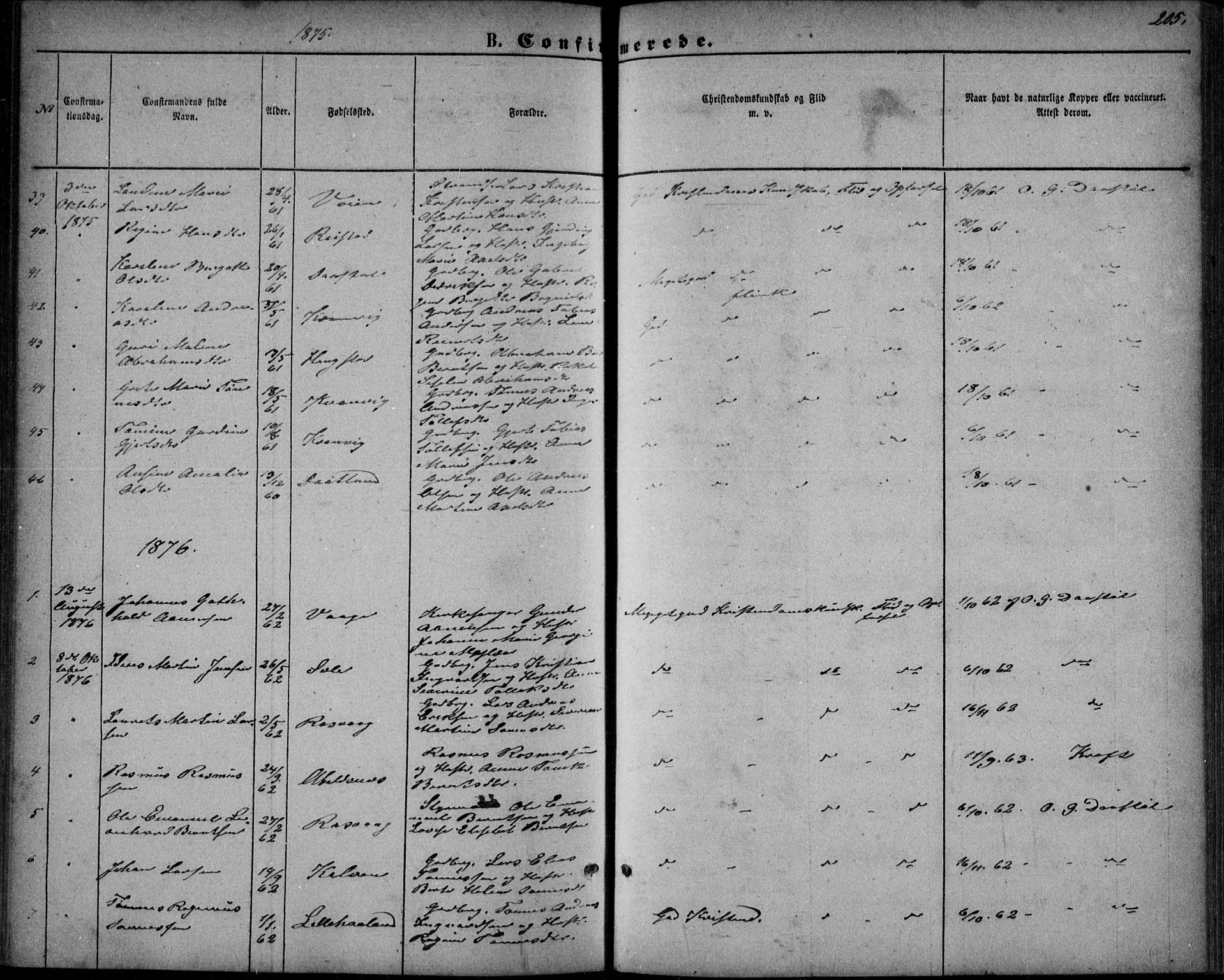 Flekkefjord sokneprestkontor, AV/SAK-1111-0012/F/Fb/Fbb/L0003: Parish register (copy) no. B 3, 1867-1889, p. 205