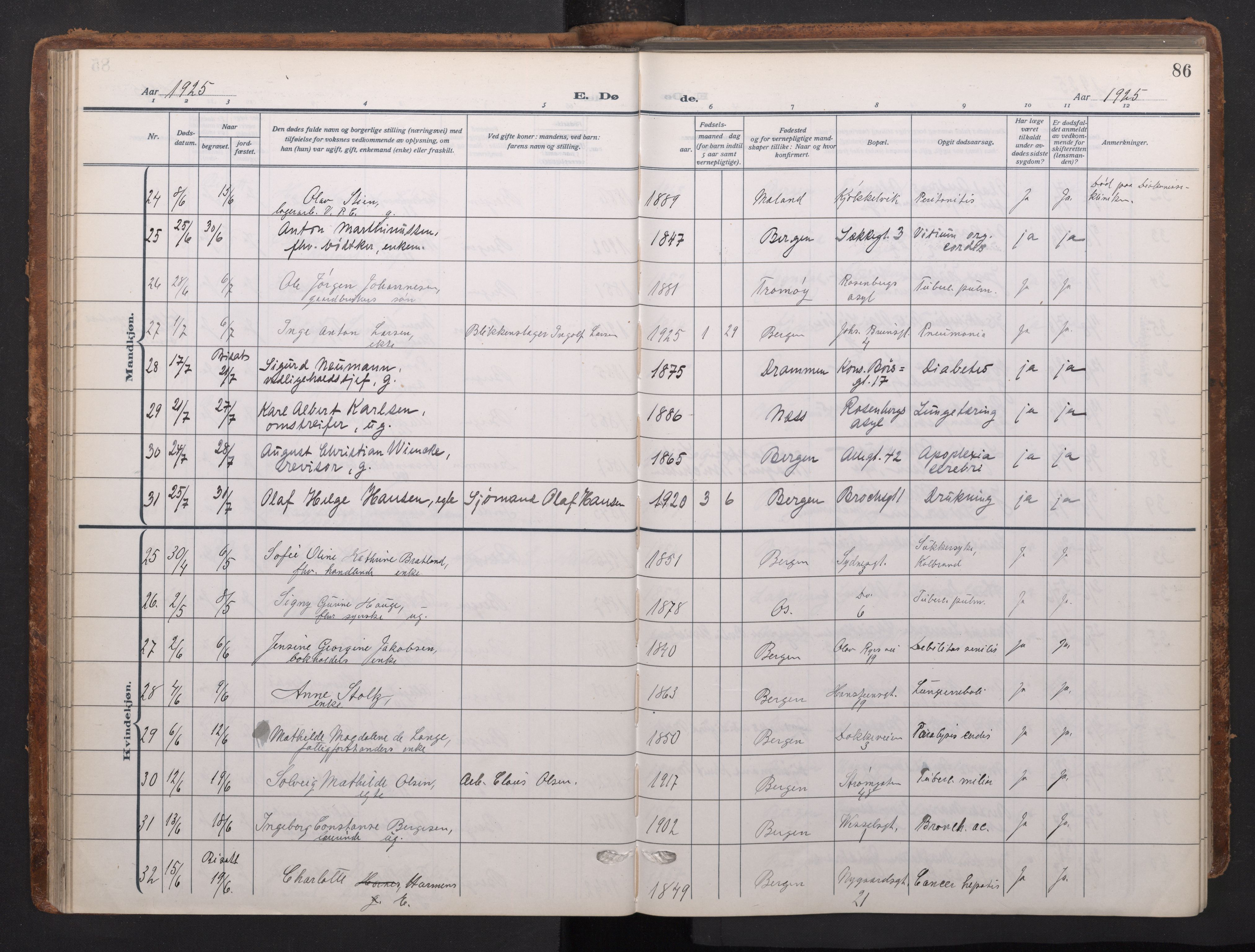 Johanneskirken sokneprestembete, AV/SAB-A-76001/H/Haa/L0020: Parish register (official) no. E 2, 1916-1951, p. 86
