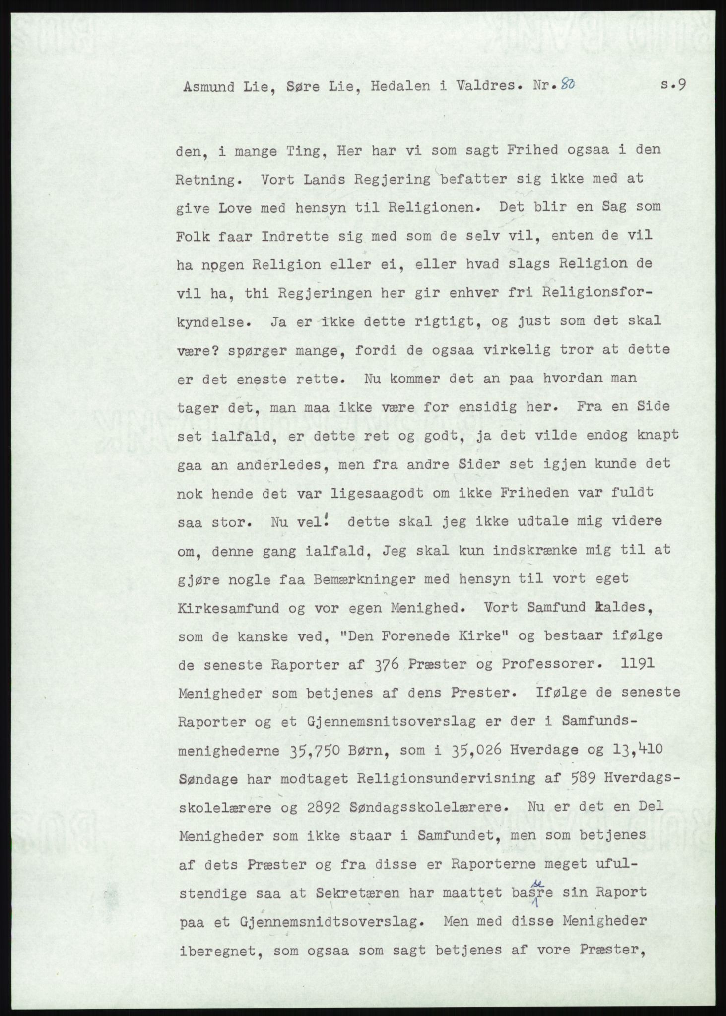 Samlinger til kildeutgivelse, Amerikabrevene, AV/RA-EA-4057/F/L0013: Innlån fra Oppland: Lie (brevnr 79-115) - Nordrum, 1838-1914, p. 31