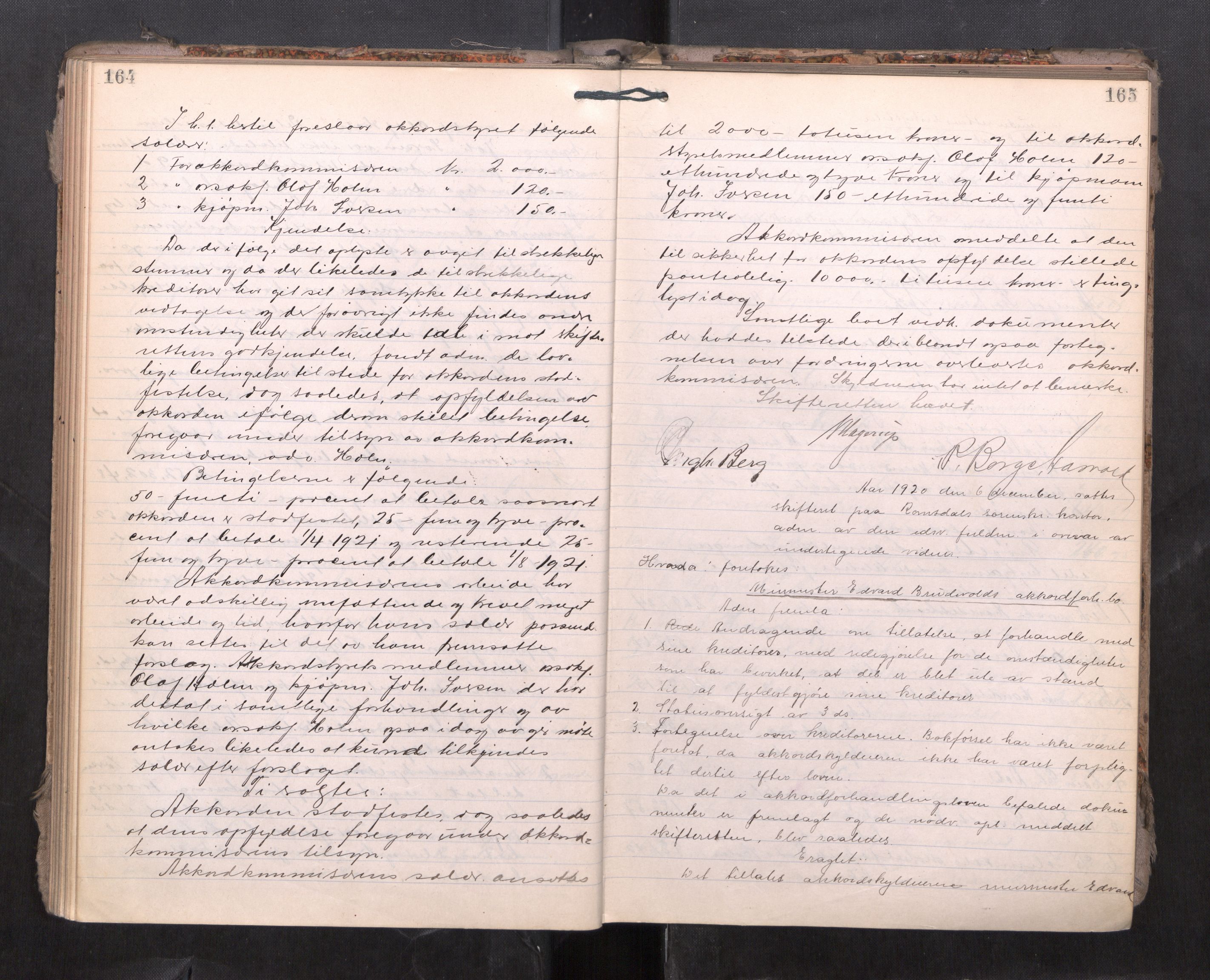 Romsdal sorenskriveri, AV/SAT-A-4149/1/3/3B/L0007: Skiftebehandlingsprotokoll, 1919-1922, p. 164-165