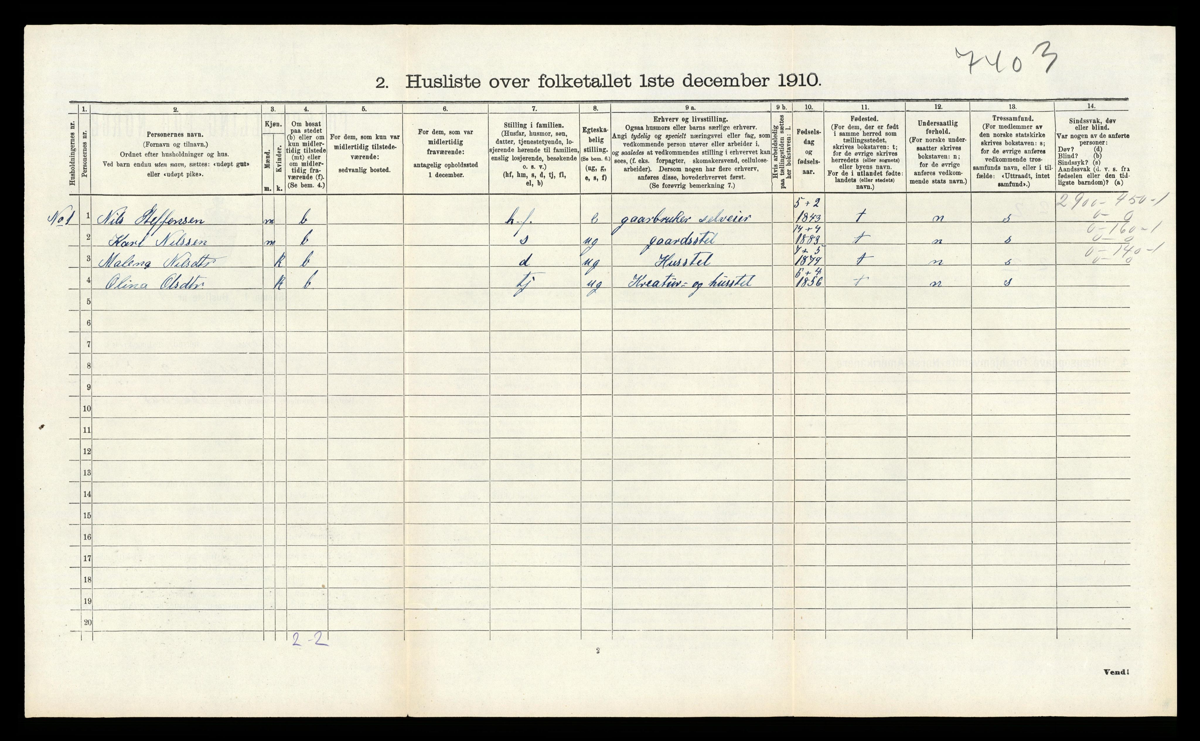 RA, 1910 census for Åsane, 1910, p. 138