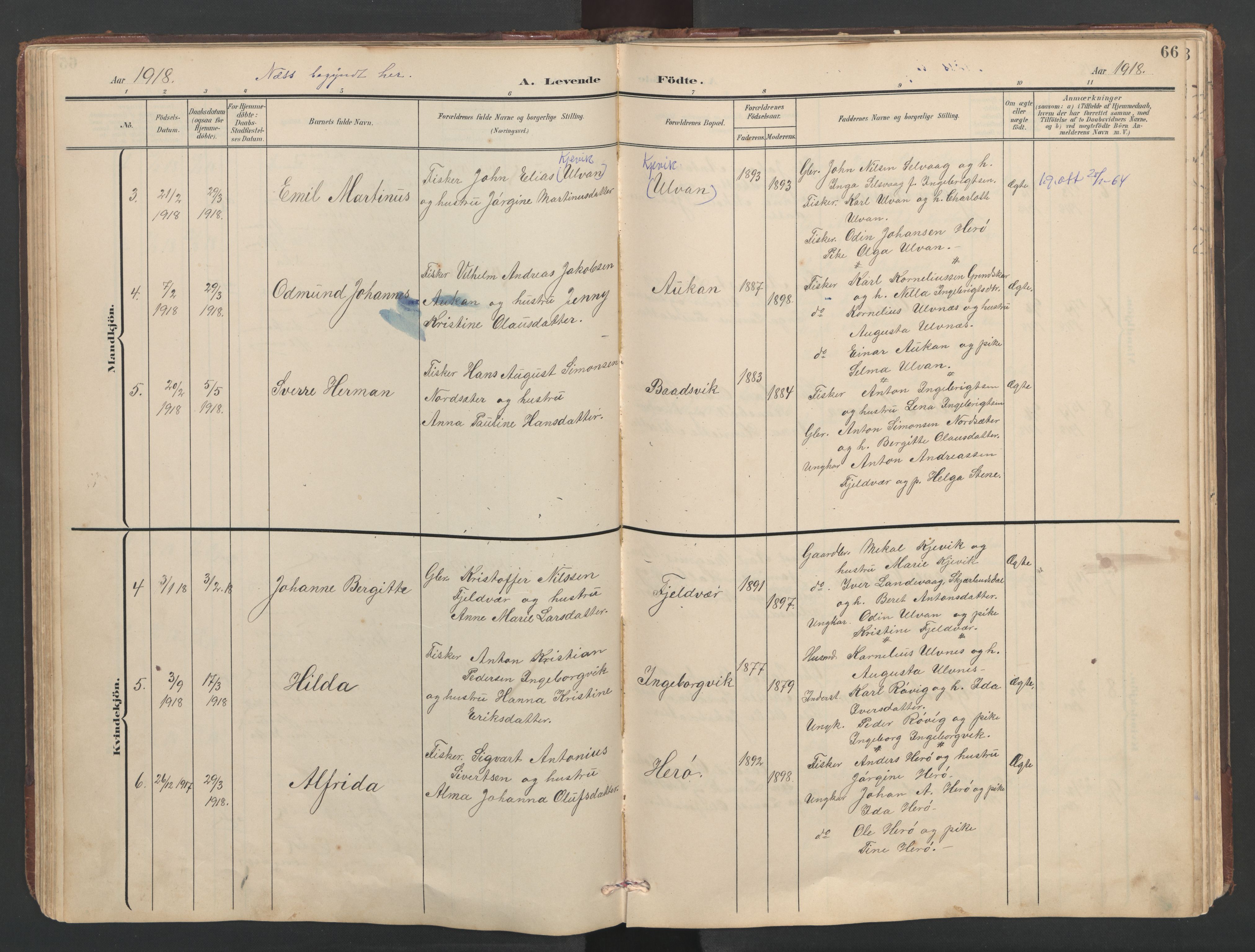 Ministerialprotokoller, klokkerbøker og fødselsregistre - Sør-Trøndelag, SAT/A-1456/638/L0571: Parish register (copy) no. 638C03, 1901-1930, p. 66