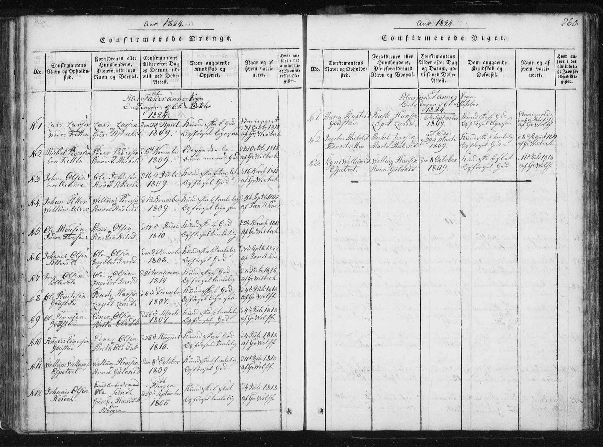 Hamre sokneprestembete, AV/SAB-A-75501/H/Ha/Haa/Haaa/L0010: Parish register (official) no. A 10, 1816-1826, p. 260