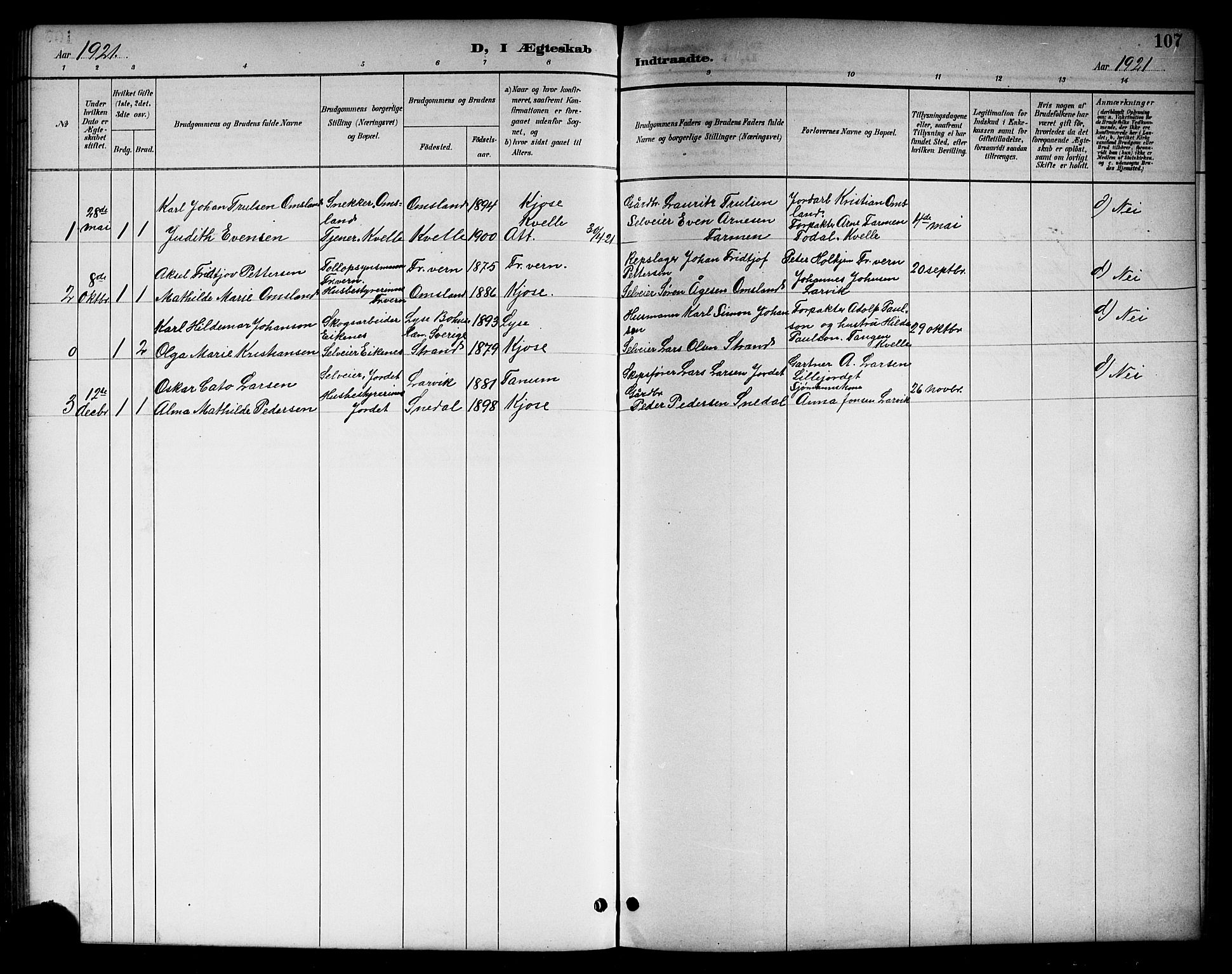 Brunlanes kirkebøker, SAKO/A-342/G/Gc/L0002: Parish register (copy) no. III 2, 1891-1922, p. 107