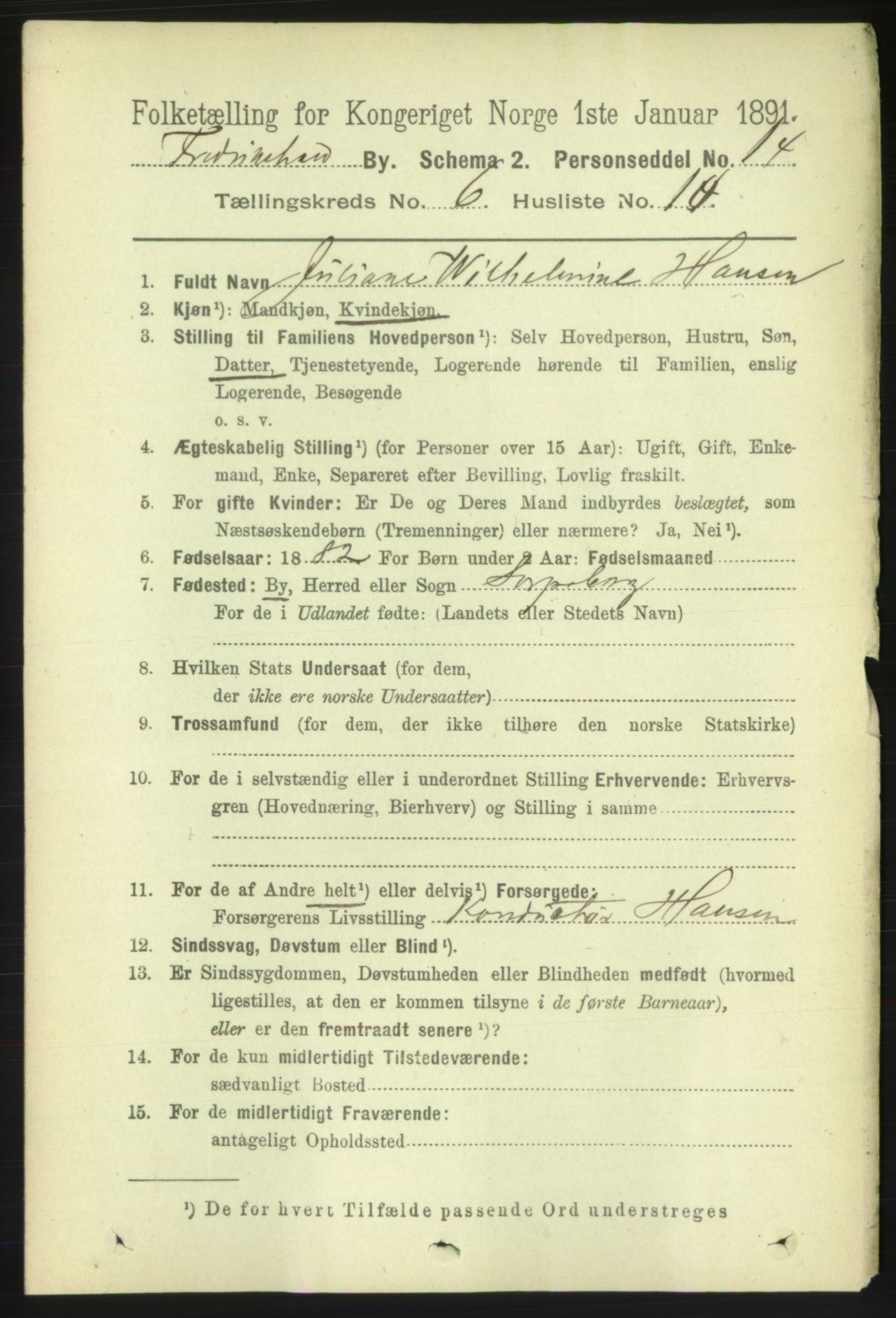 RA, 1891 census for 0101 Fredrikshald, 1891, p. 4649