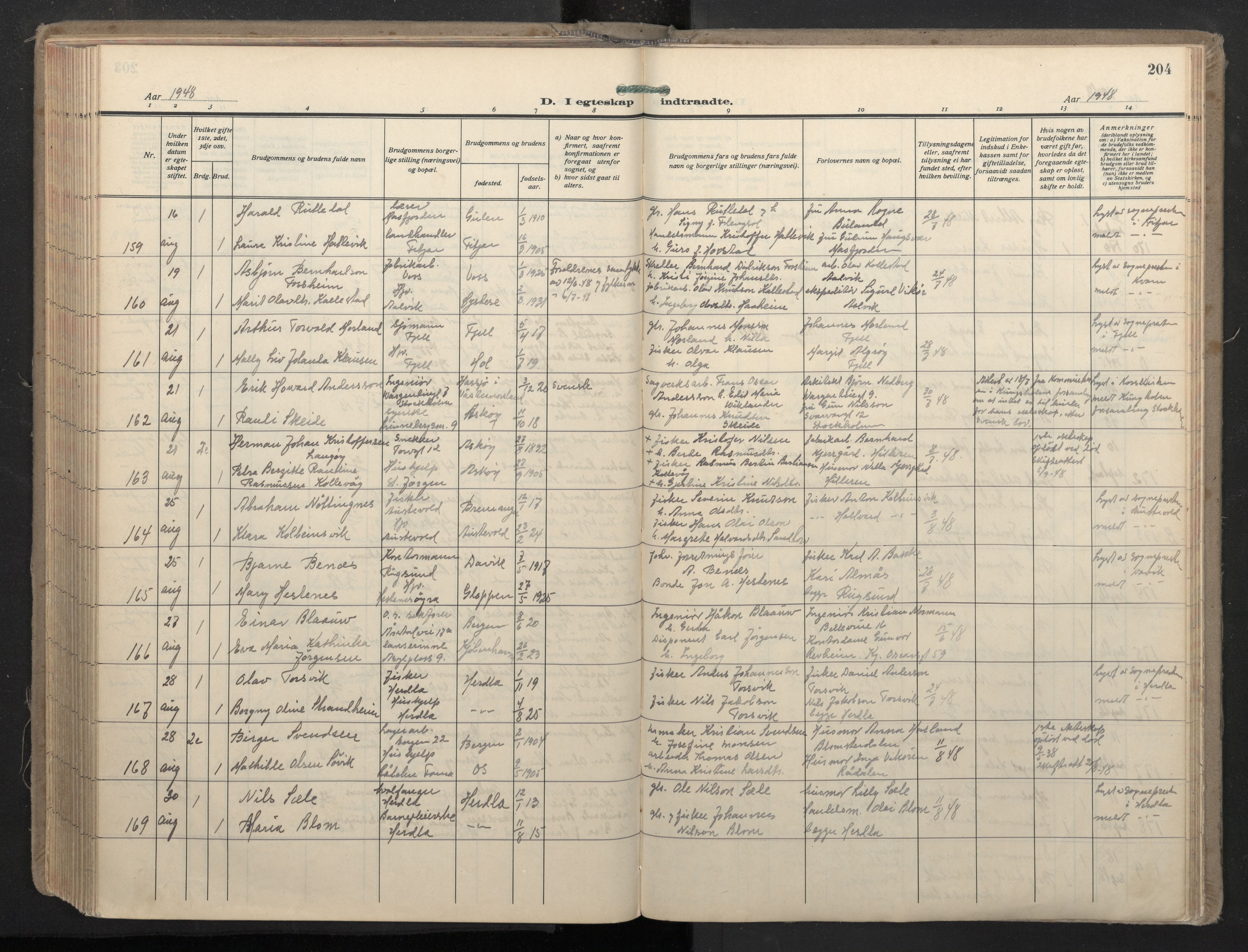 Domkirken sokneprestembete, SAB/A-74801/H/Haa: Parish register (official) no. D 7, 1937-1950, p. 203b-204a