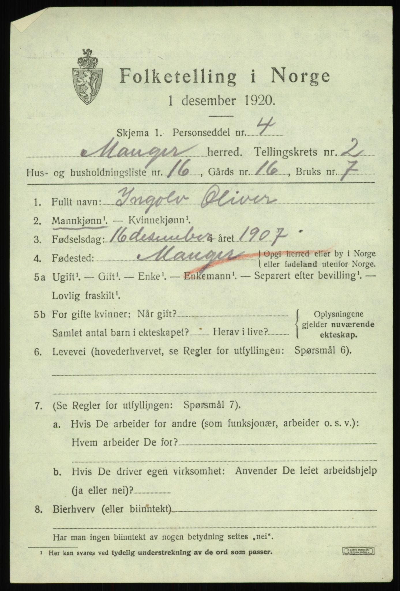 SAB, 1920 census for Manger, 1920, p. 2173