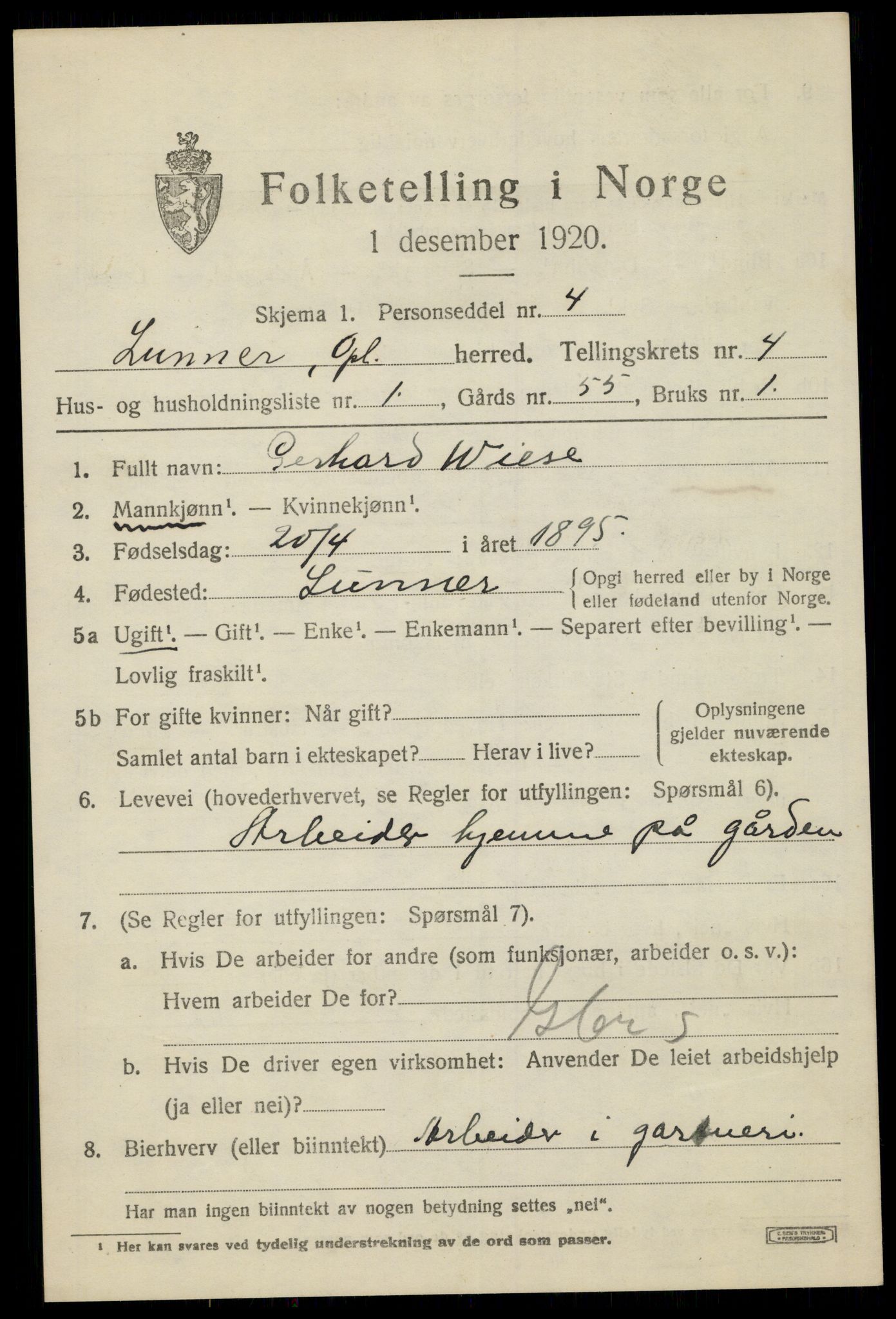 SAH, 1920 census for Lunner, 1920, p. 5369