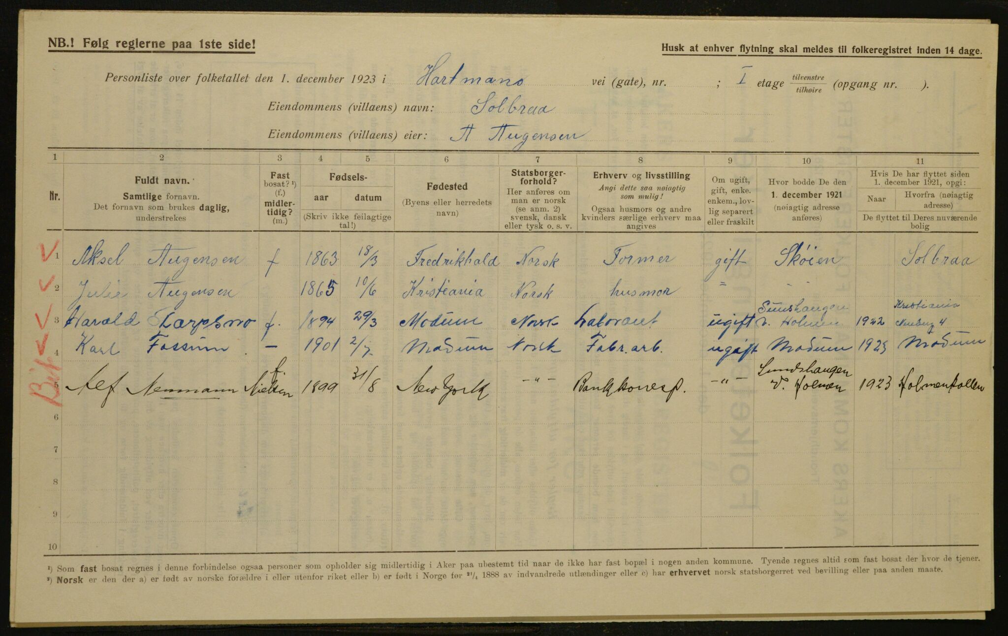 , Municipal Census 1923 for Aker, 1923, p. 2258