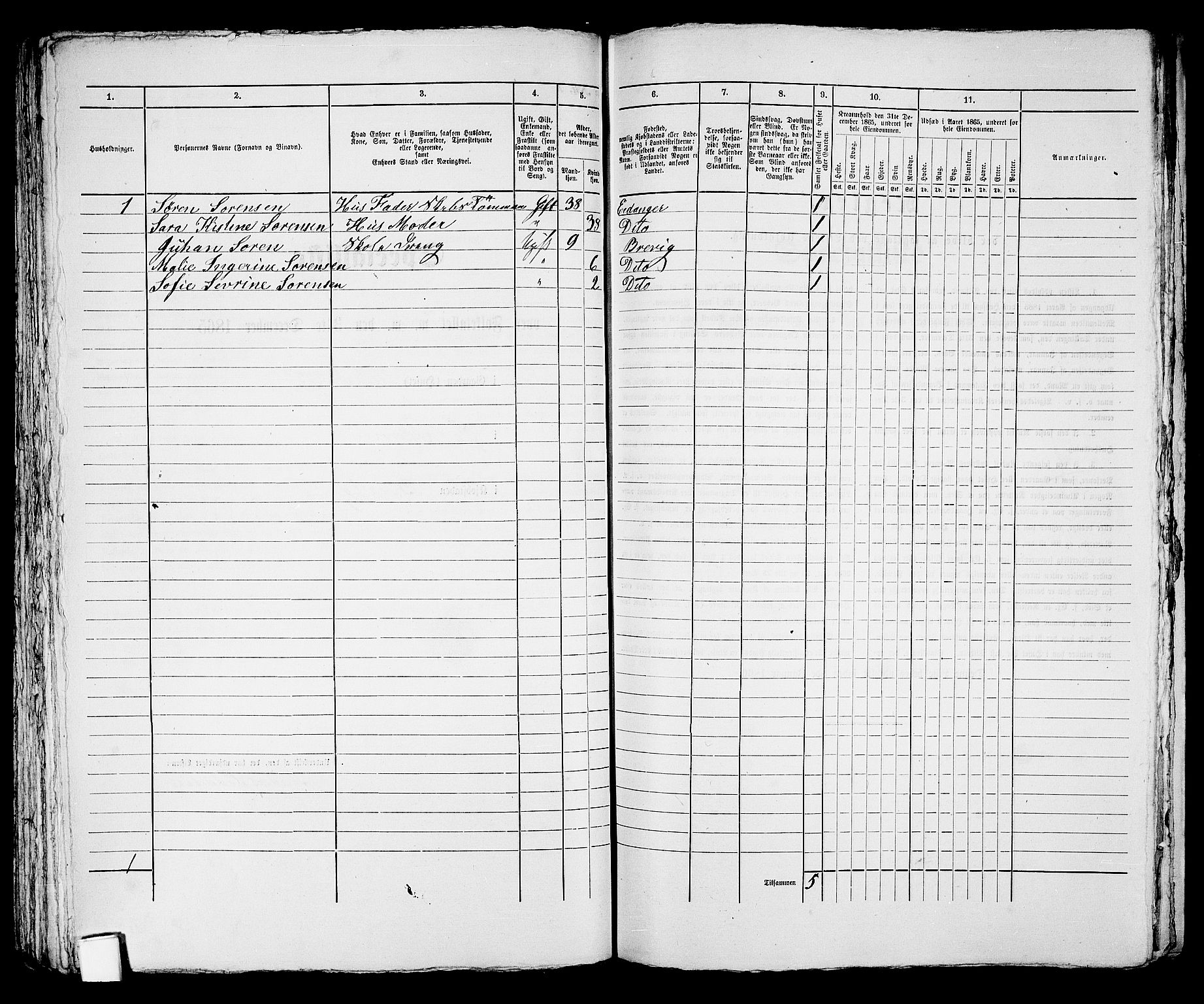 RA, 1865 census for Brevik, 1865, p. 143