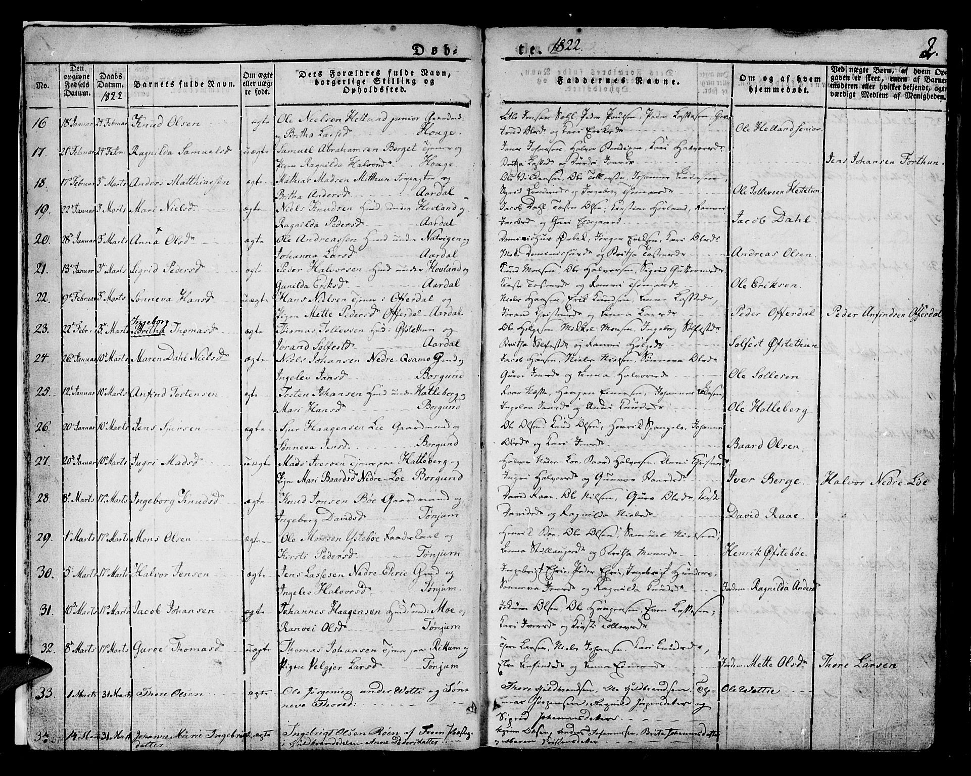 Lærdal sokneprestembete, AV/SAB-A-81201: Parish register (official) no. A 5, 1822-1834, p. 2