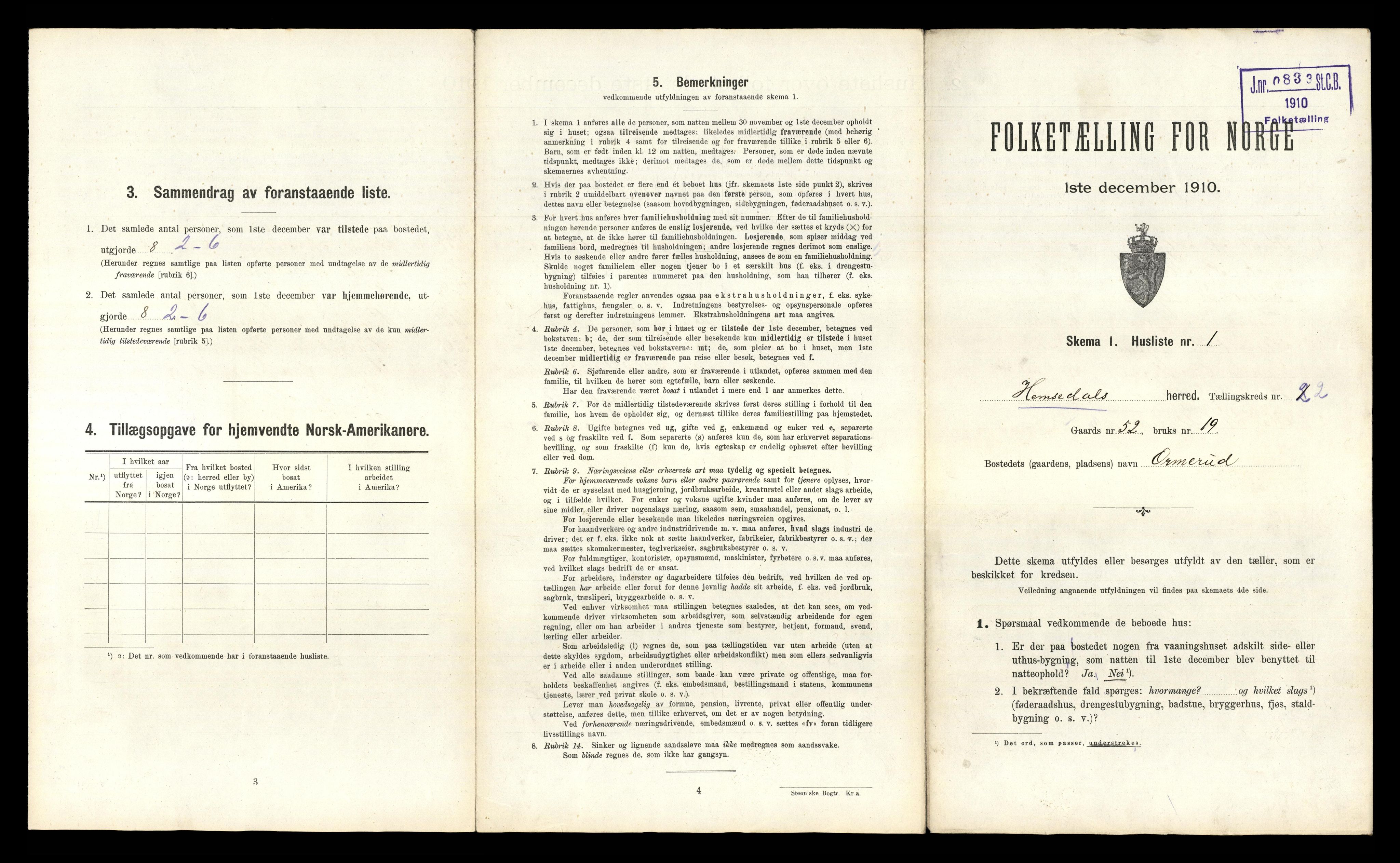 RA, 1910 census for Hemsedal, 1910, p. 60