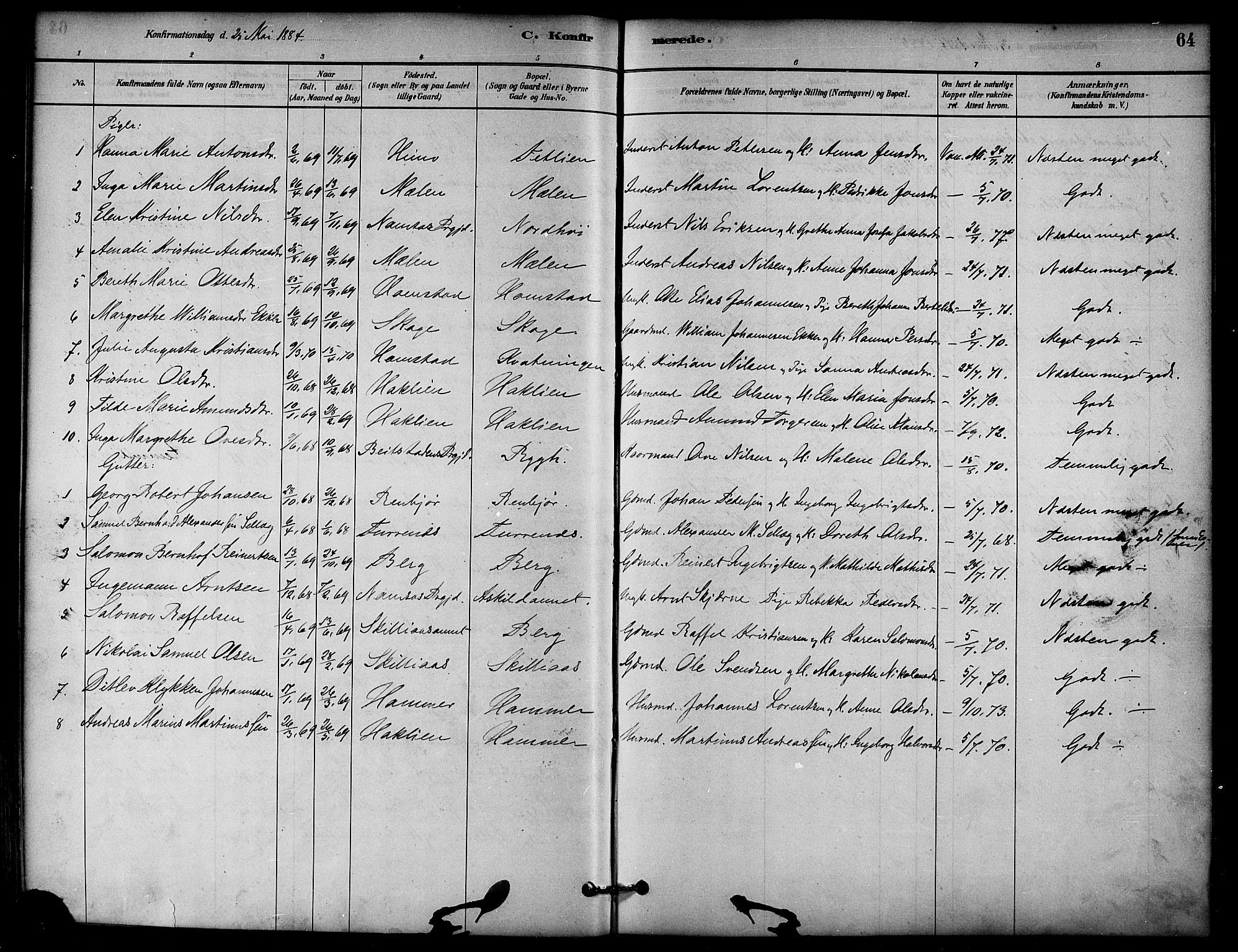 Ministerialprotokoller, klokkerbøker og fødselsregistre - Nord-Trøndelag, SAT/A-1458/766/L0563: Parish register (official) no. 767A01, 1881-1899, p. 64