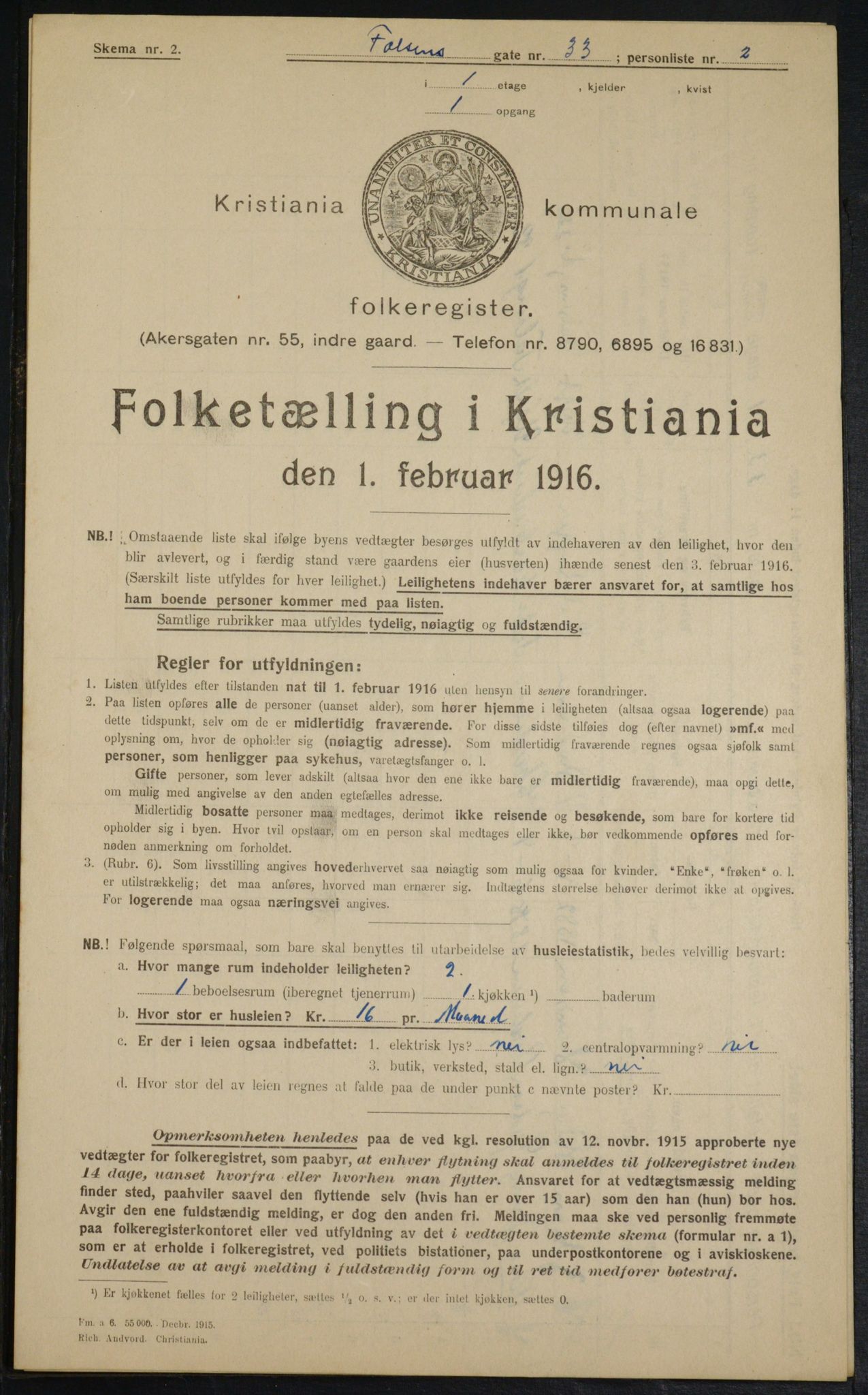 OBA, Municipal Census 1916 for Kristiania, 1916, p. 23992