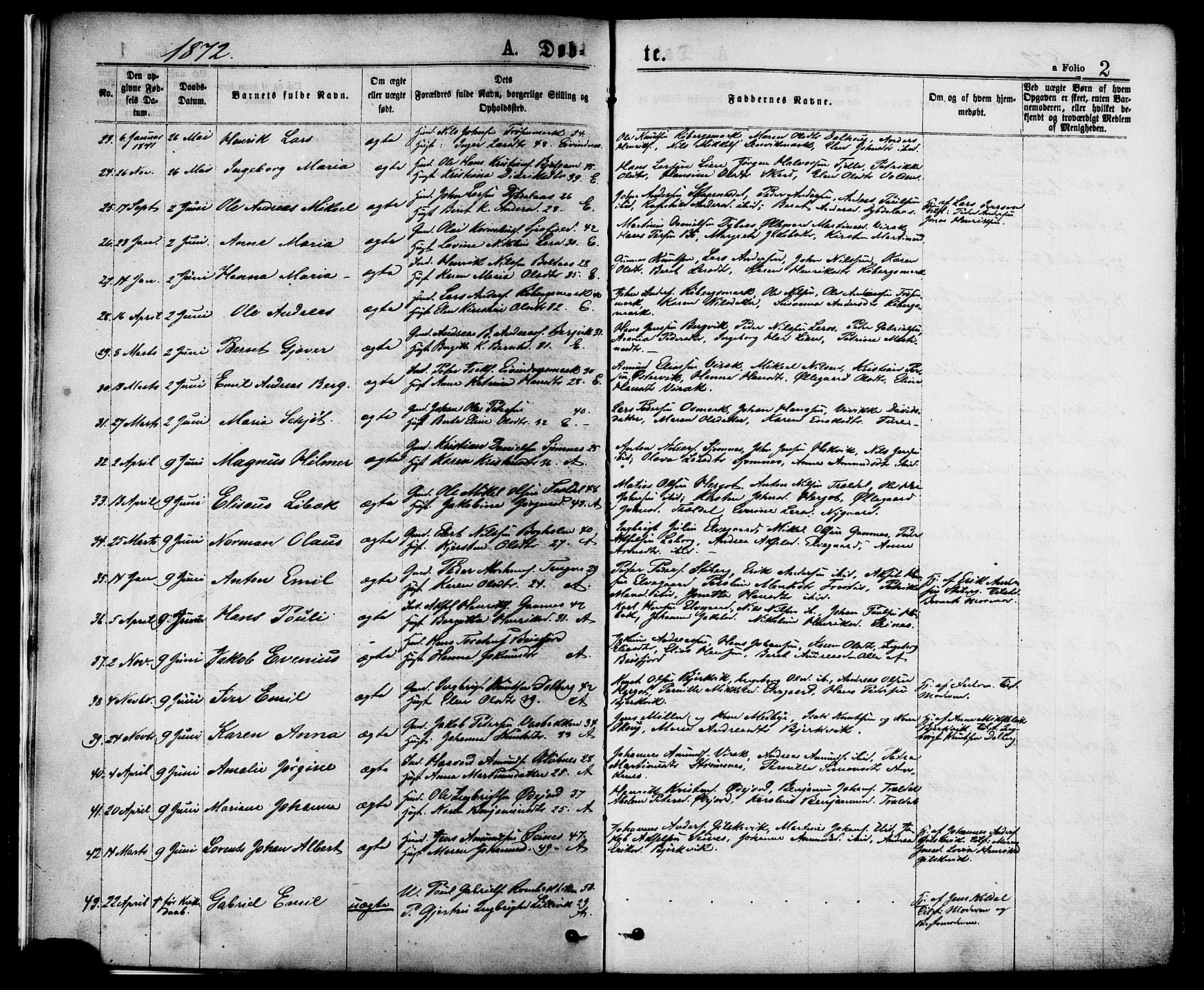 Ministerialprotokoller, klokkerbøker og fødselsregistre - Nordland, AV/SAT-A-1459/863/L0897: Parish register (official) no. 863A09, 1872-1886, p. 2