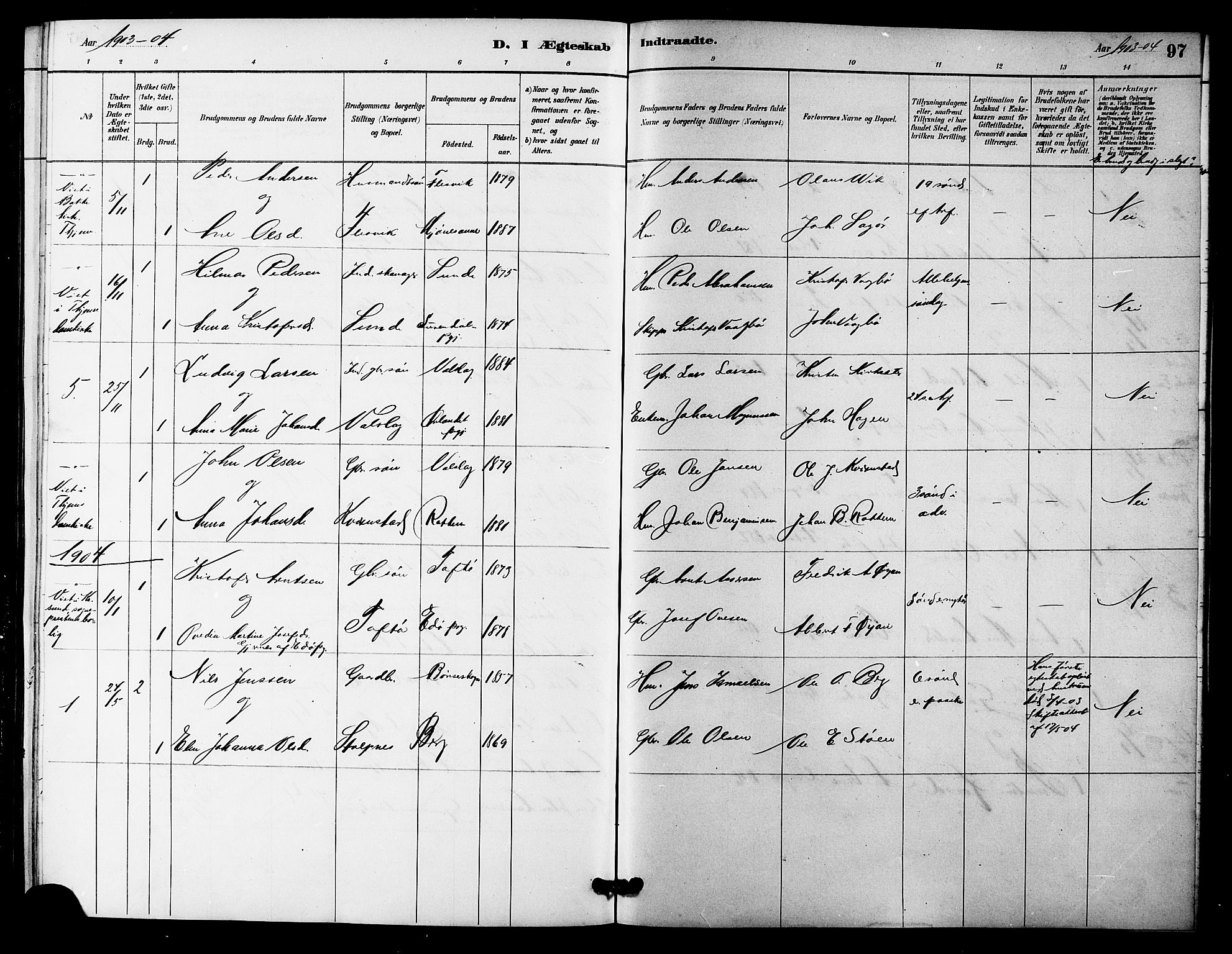 Ministerialprotokoller, klokkerbøker og fødselsregistre - Sør-Trøndelag, SAT/A-1456/633/L0519: Parish register (copy) no. 633C01, 1884-1905, p. 97