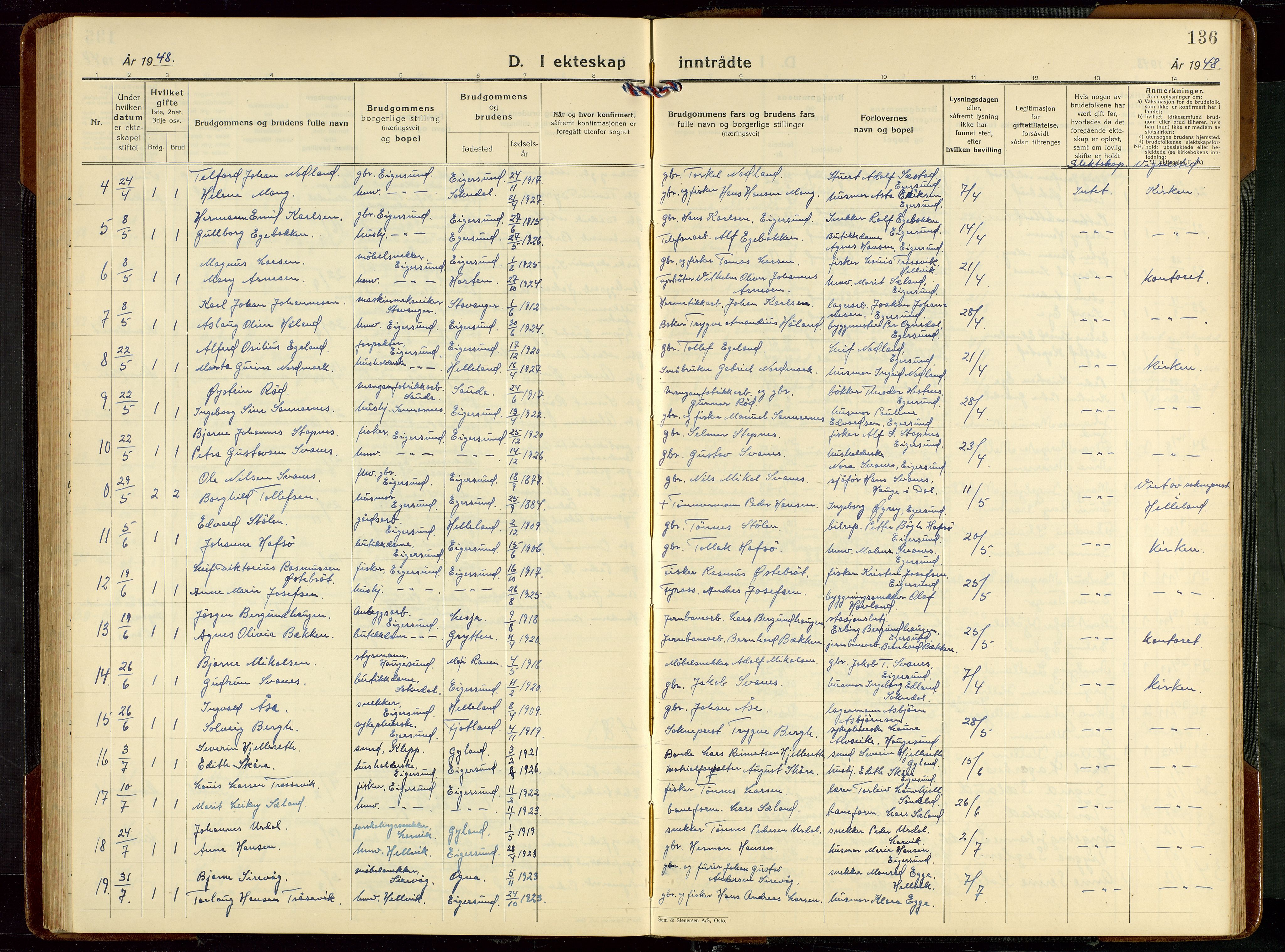 Eigersund sokneprestkontor, AV/SAST-A-101807/S09/L0013: Parish register (copy) no. B 13, 1931-1949, p. 136